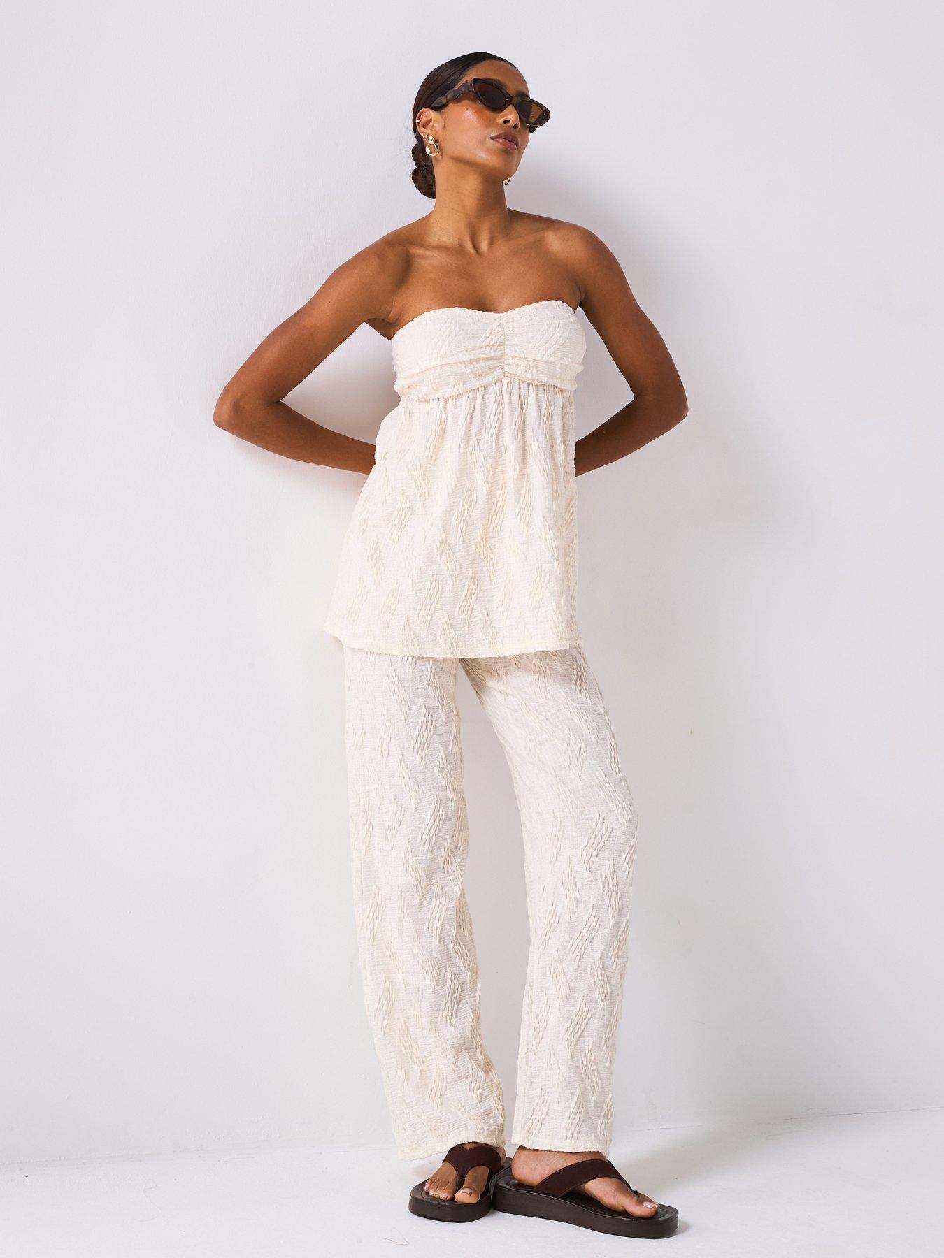 Image 1 of 6 of V by Very Textured Wide Leg Trouser Co-Ord - Ecru