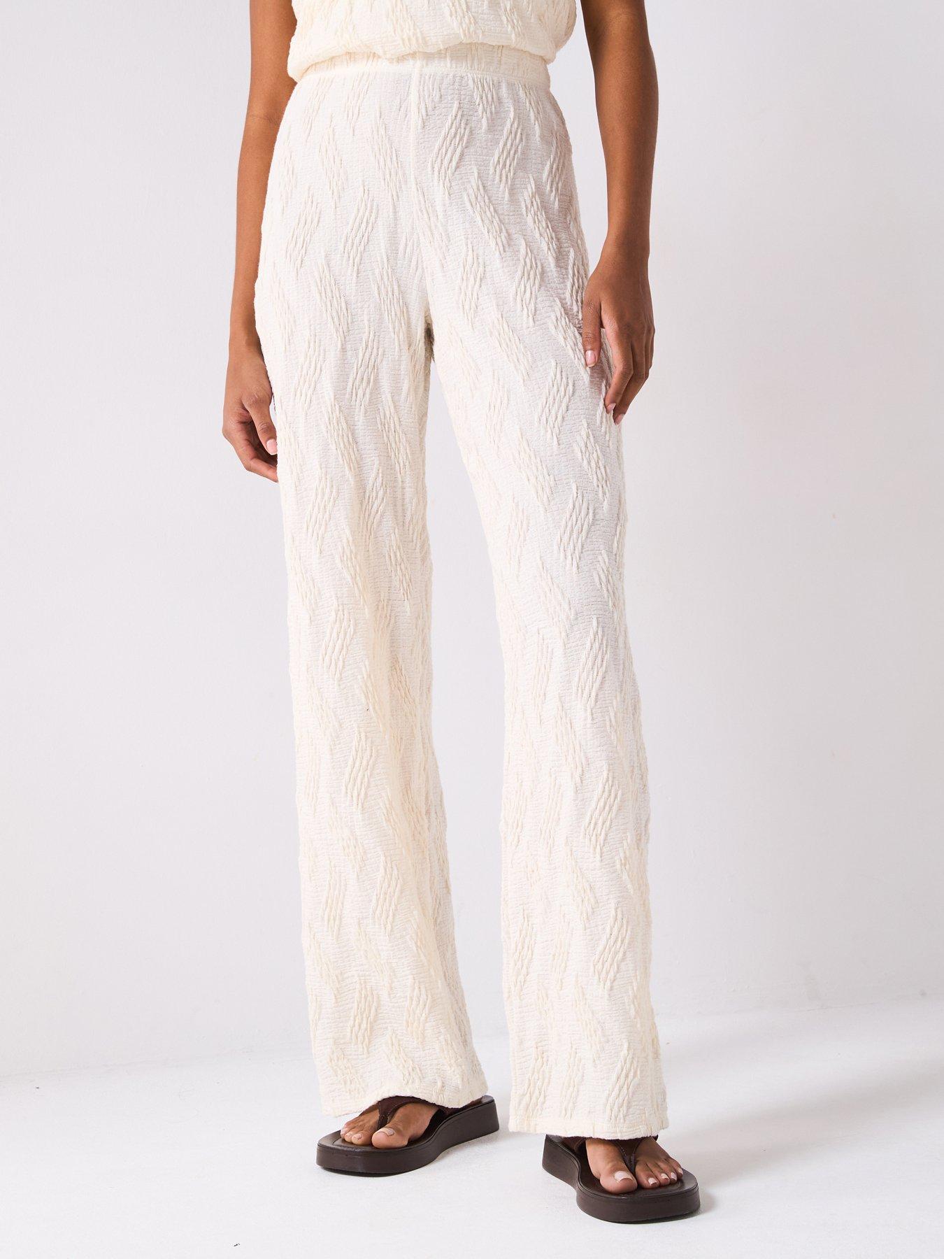 Image 3 of 6 of V by Very Textured Wide Leg Trouser Co-Ord - Ecru