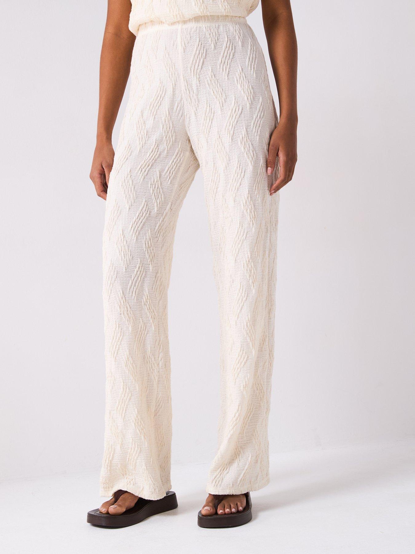 Image 6 of 6 of V by Very Textured Wide Leg Trouser Co-Ord - Ecru
