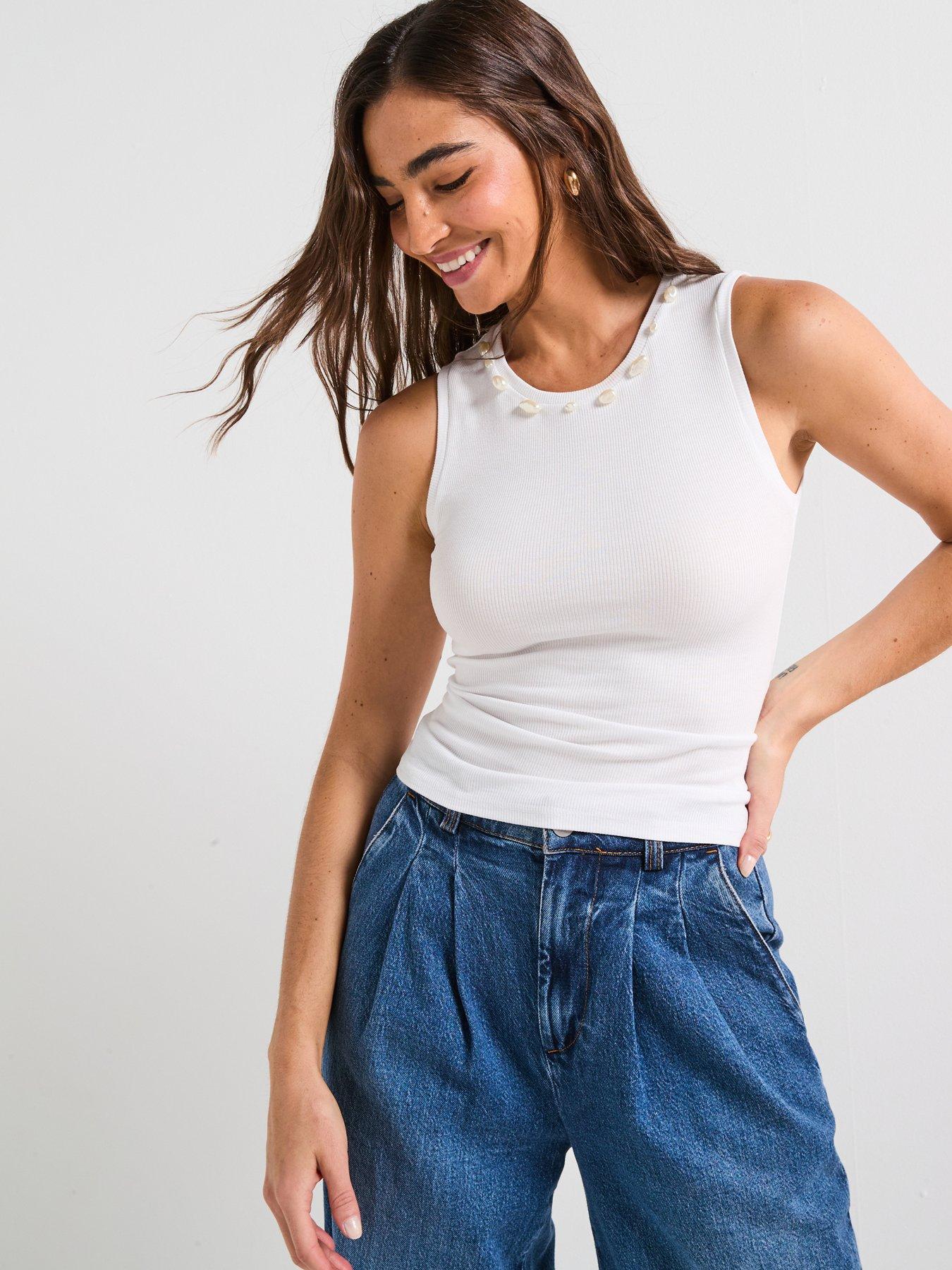 V by Very Shell Detail Rib Vest - White