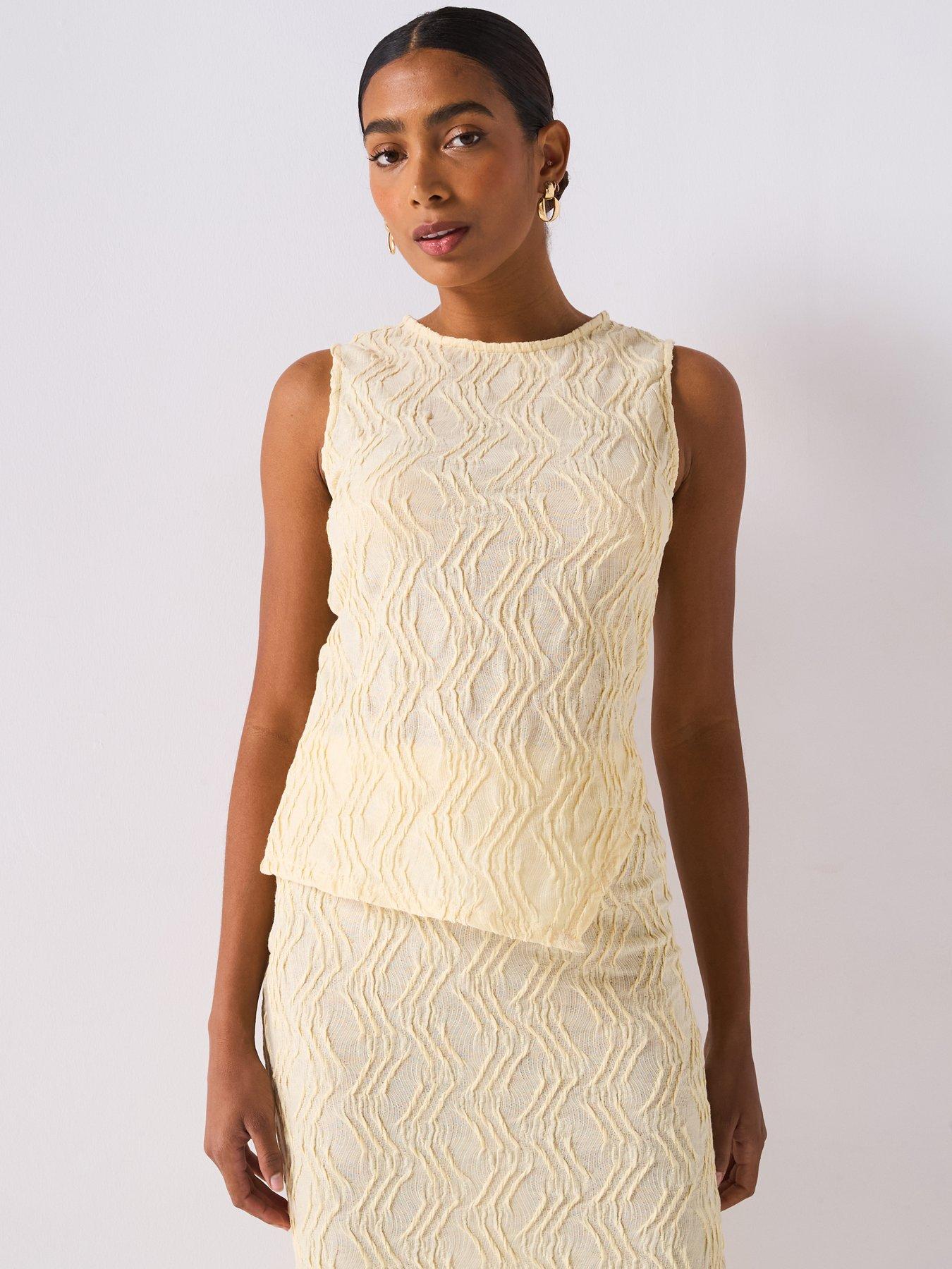 V by Very Asymmetric Hem Textured Top Co-Ord - Yellow