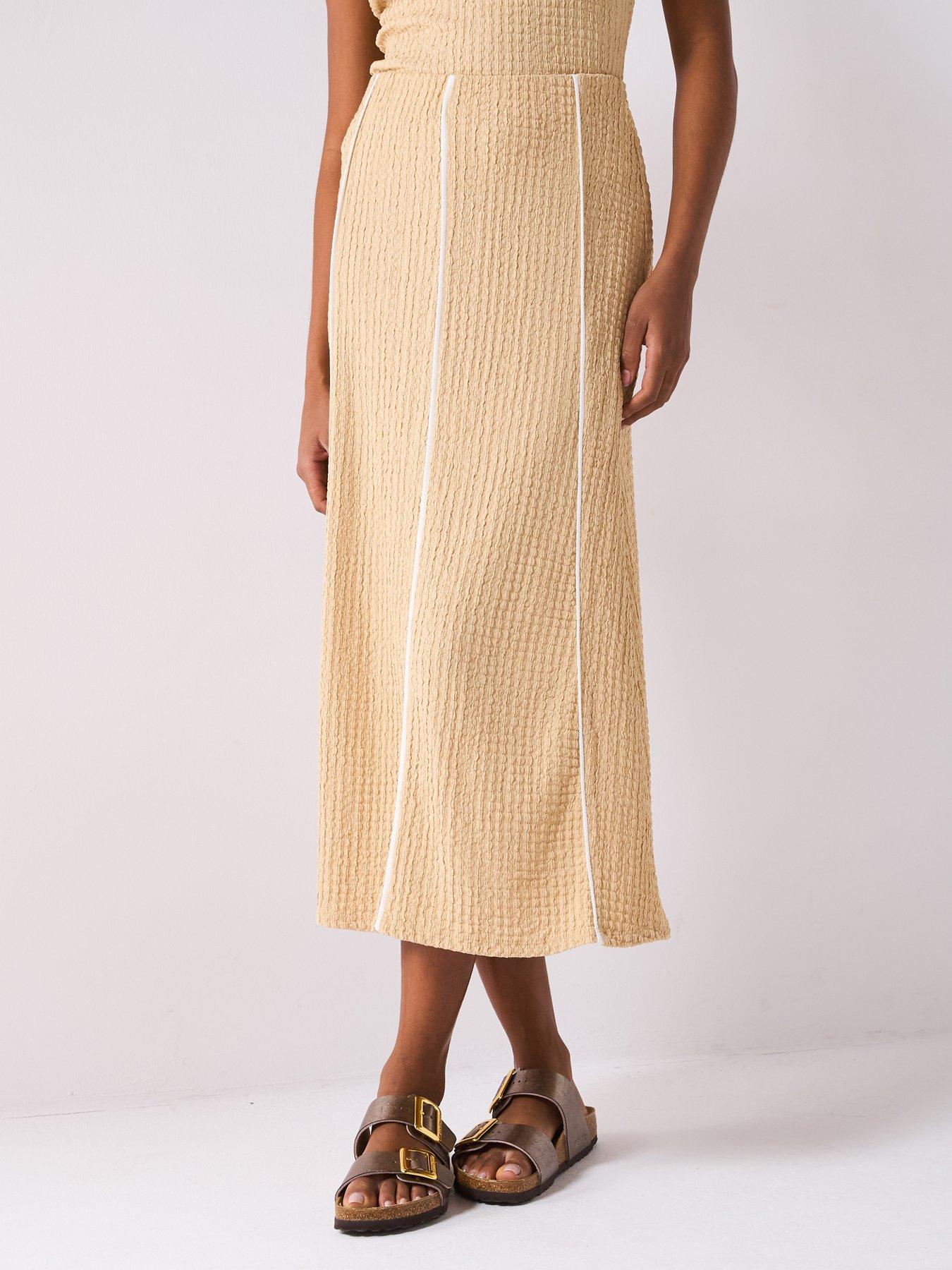 undefined Contrast Seam Detail Skirt - Camel