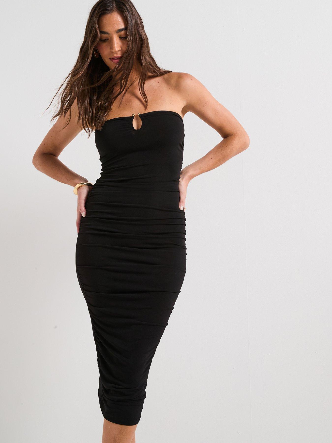 V by Very Trim Detail Bandeau Midaxi Dress - Black