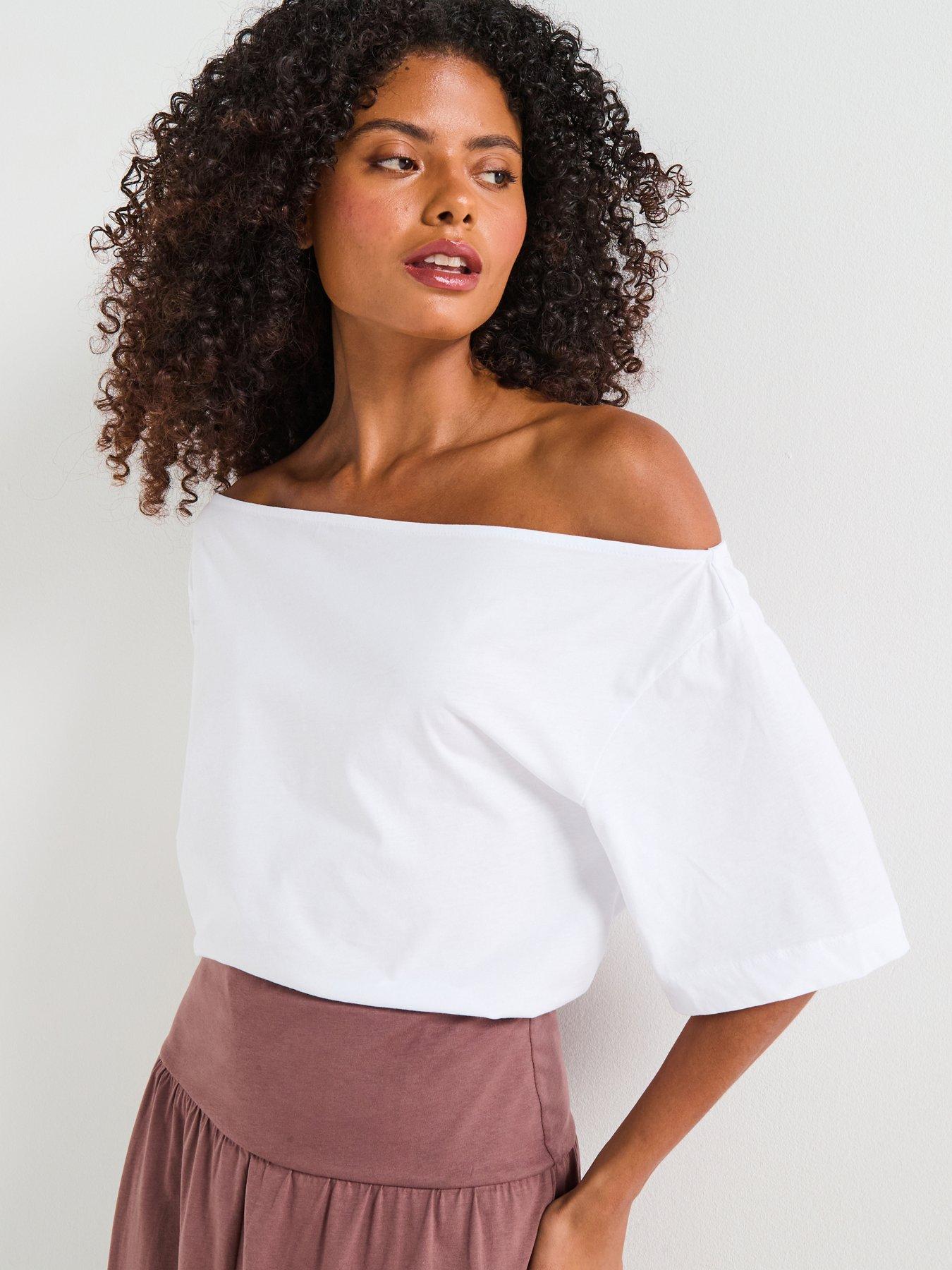 Image 1 of 6 of V by Very Off The Shoulder Top Co-ord - White