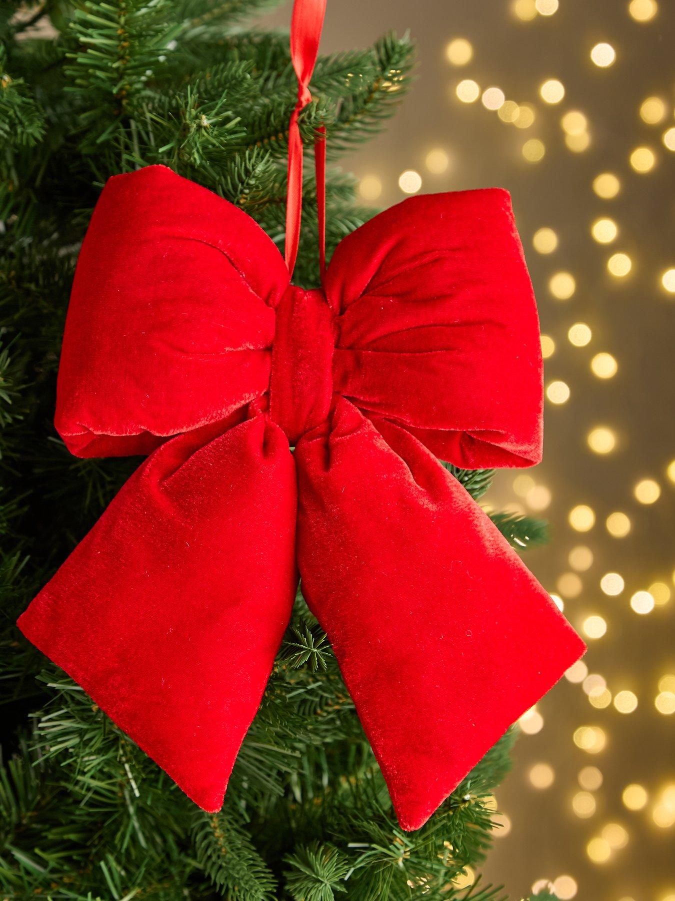 Very Home Set of 3 Red Velvet Padded Bow Tree Decorations