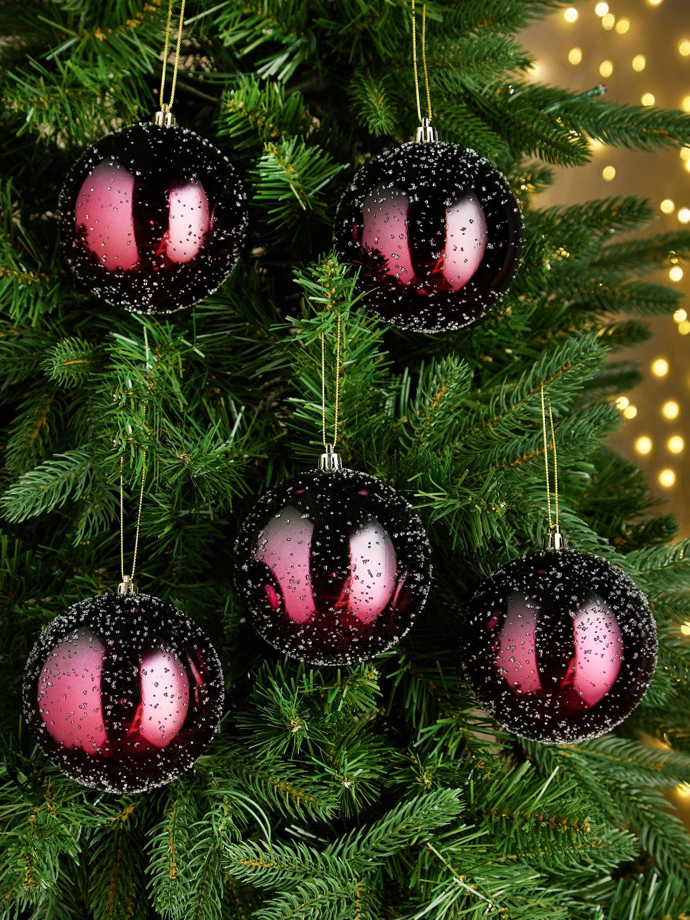 Very Home Set of 8 Two-tones Sugared Frosted Plastic Christmas Tree Baubles