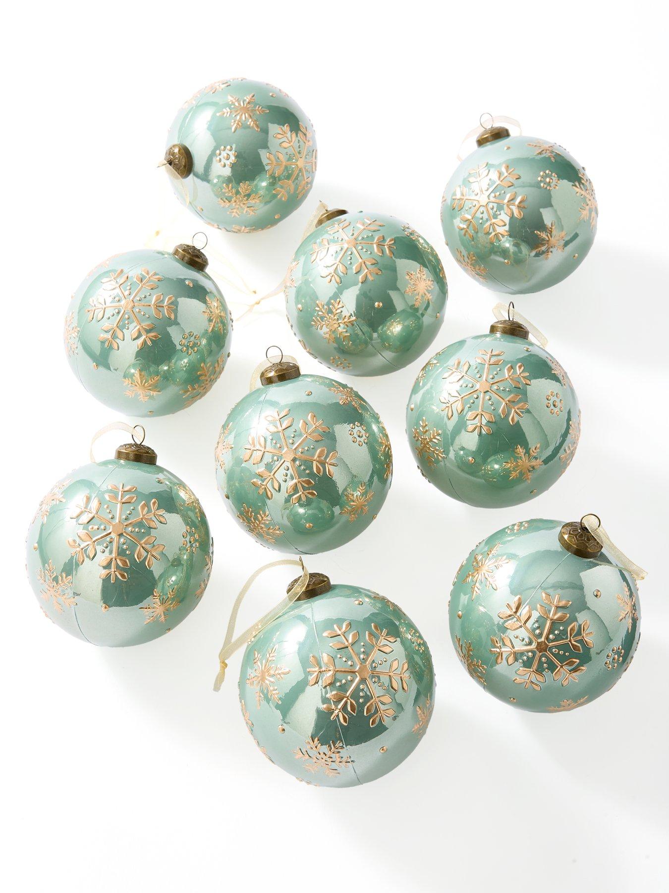 Image 2 of 3 of Very Home Set of 9 Green Snowflake Christmas&nbsp;Baubles