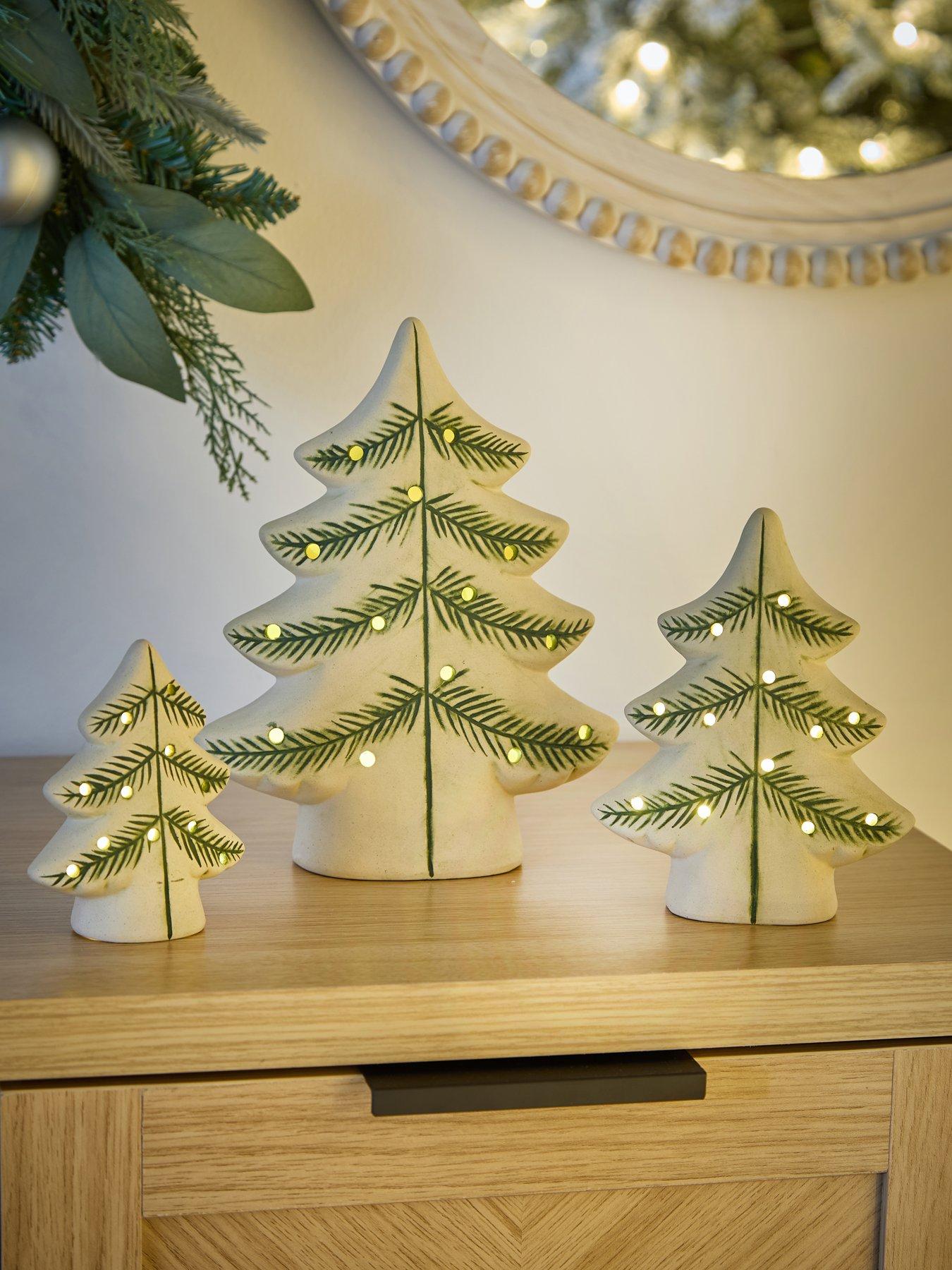 Very Home Set of 3 Stoneware Light Up Christmas Trees