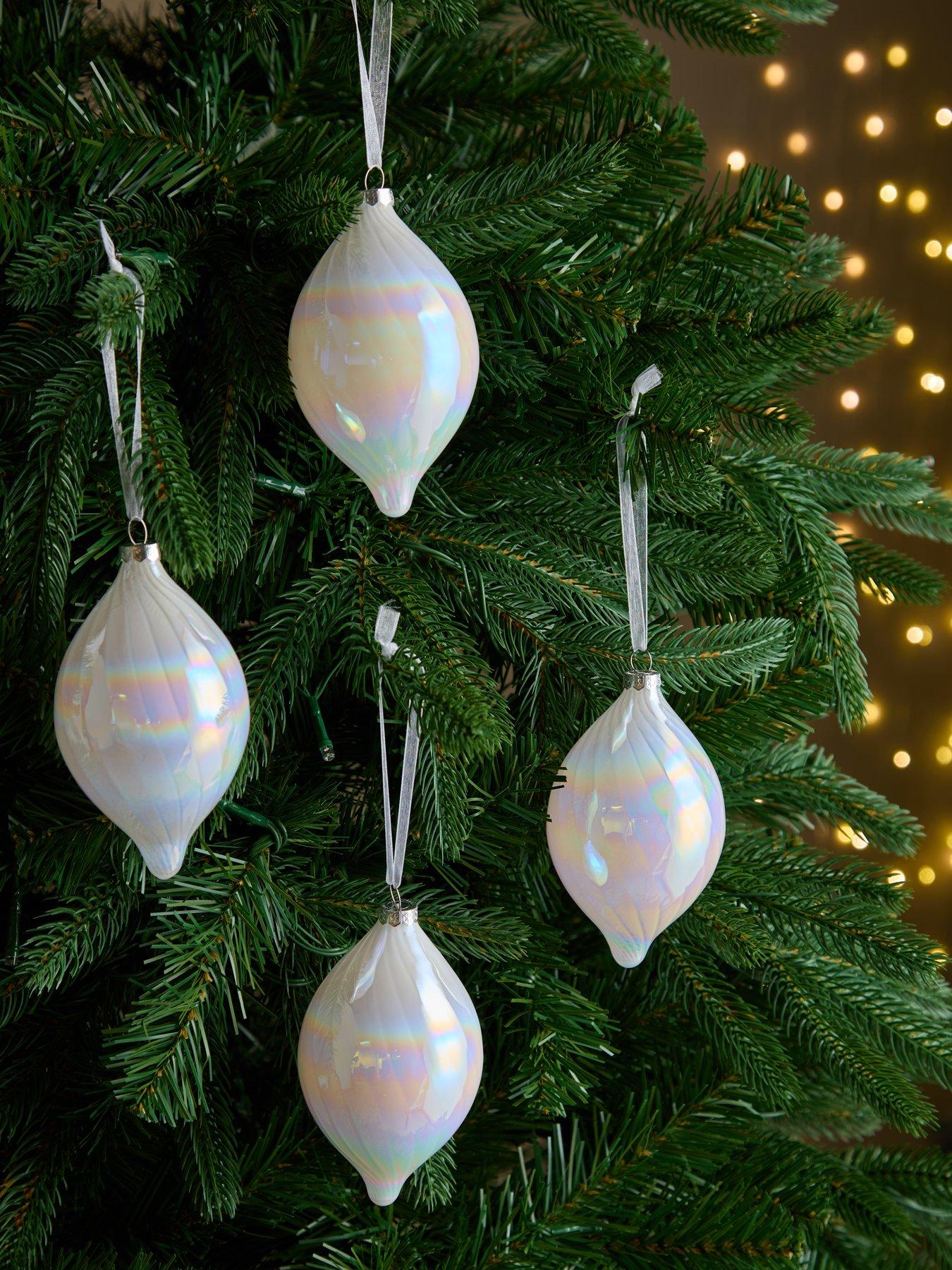 very-home-set-of-4-white-iridescent-waved-glass-teardrop-christmas-tree-baublesfront