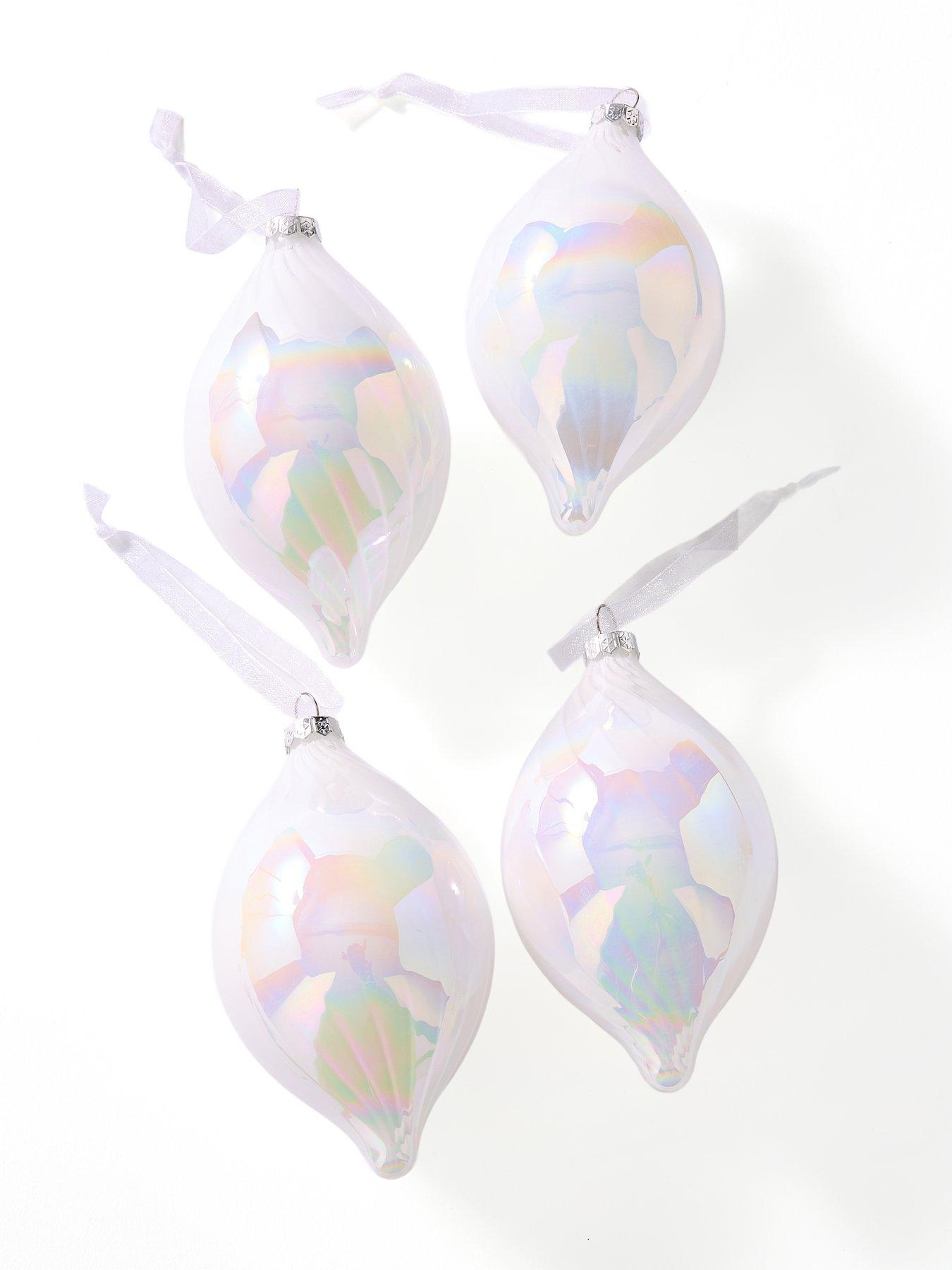 very-home-set-of-4-white-iridescent-waved-glass-teardrop-christmas-tree-baublesstillFront