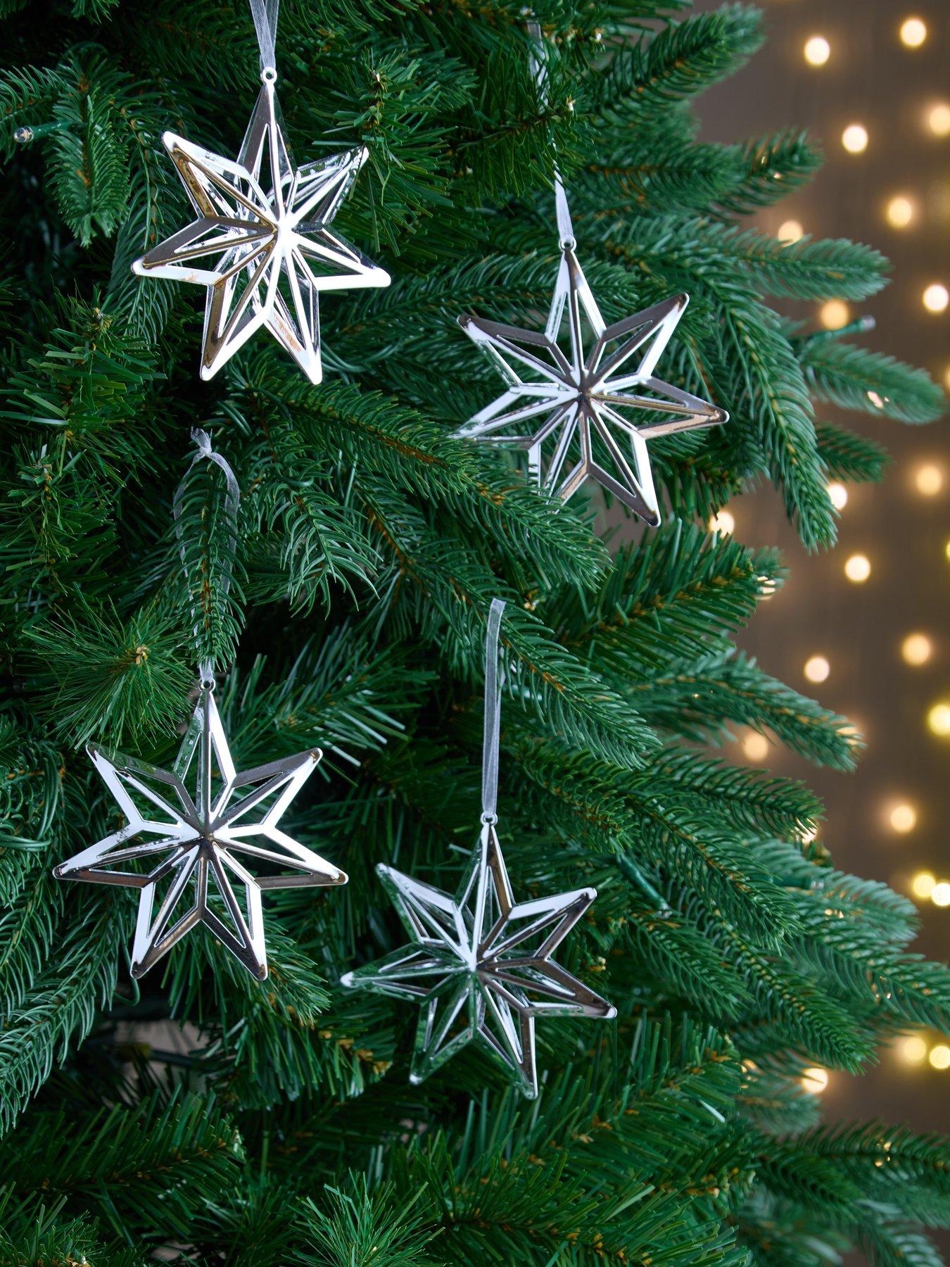 very-home-set-of-4-silver-metal-star-hanging-christmas-tree-decorationsfront