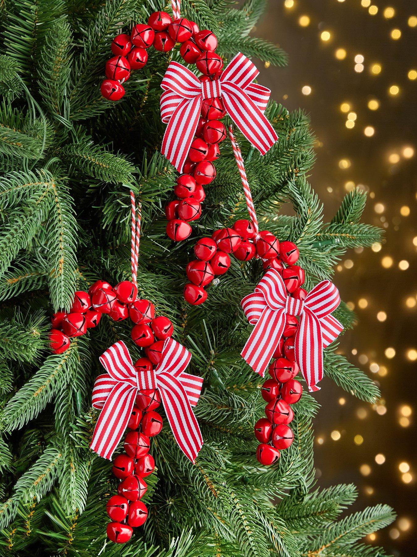 Very Home Set of 3 Candy Cane Bell Christmas Tree Decorations