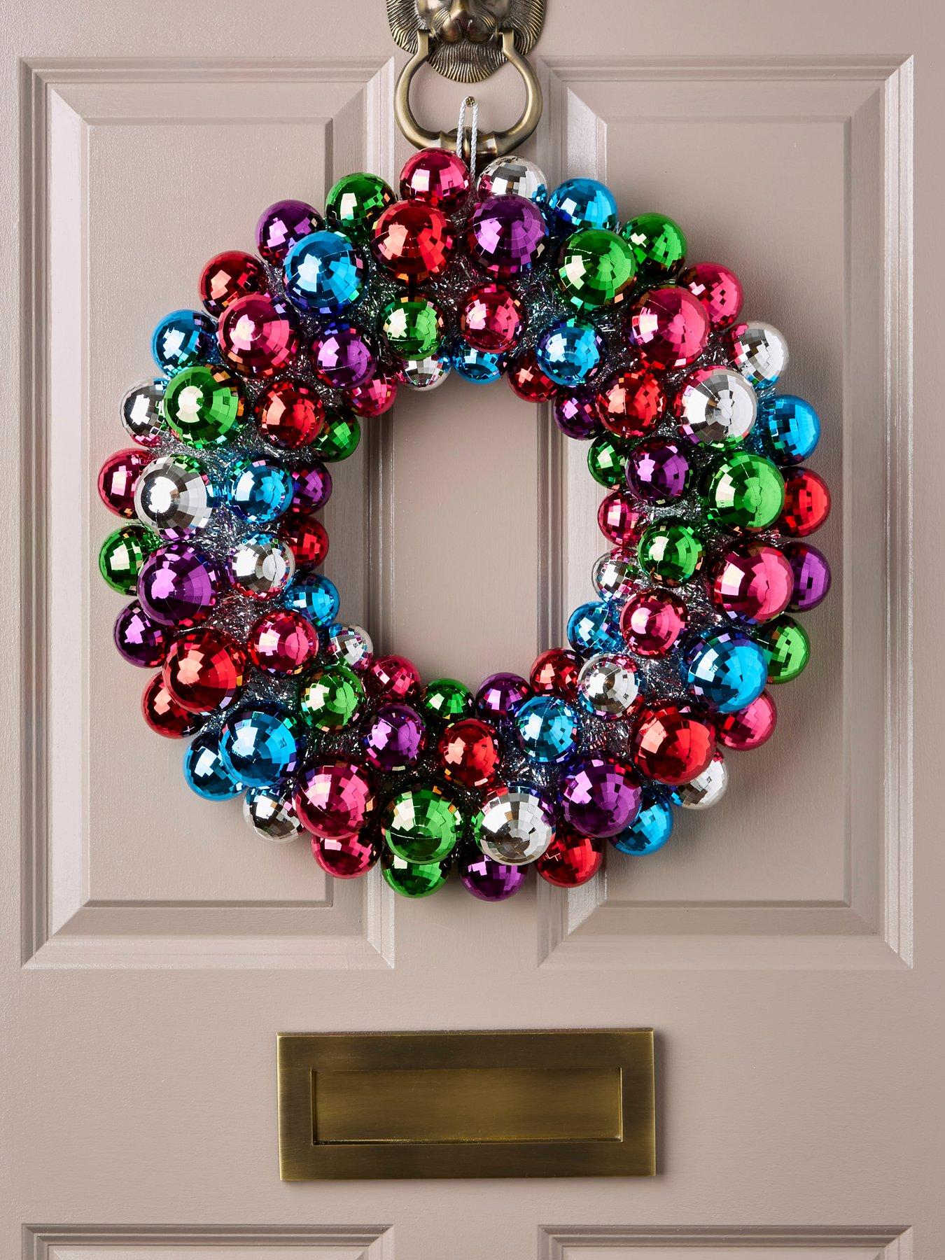 The Very Collection Bright Coloured Bauble Christmas Wreath - 50 cm