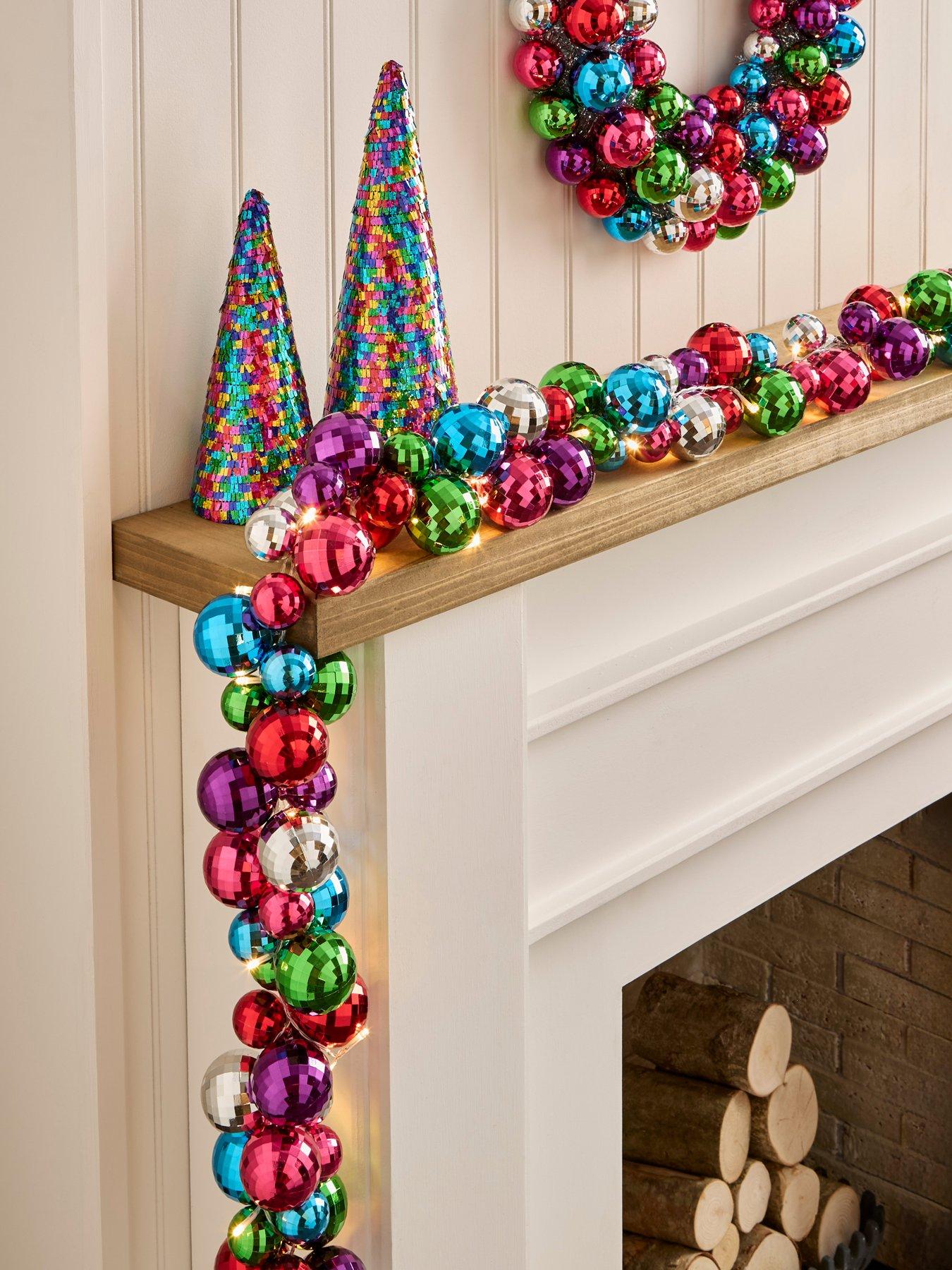 Very Home Bright Coloured Pre- Lit Bauble Christmas Garland - 6ft