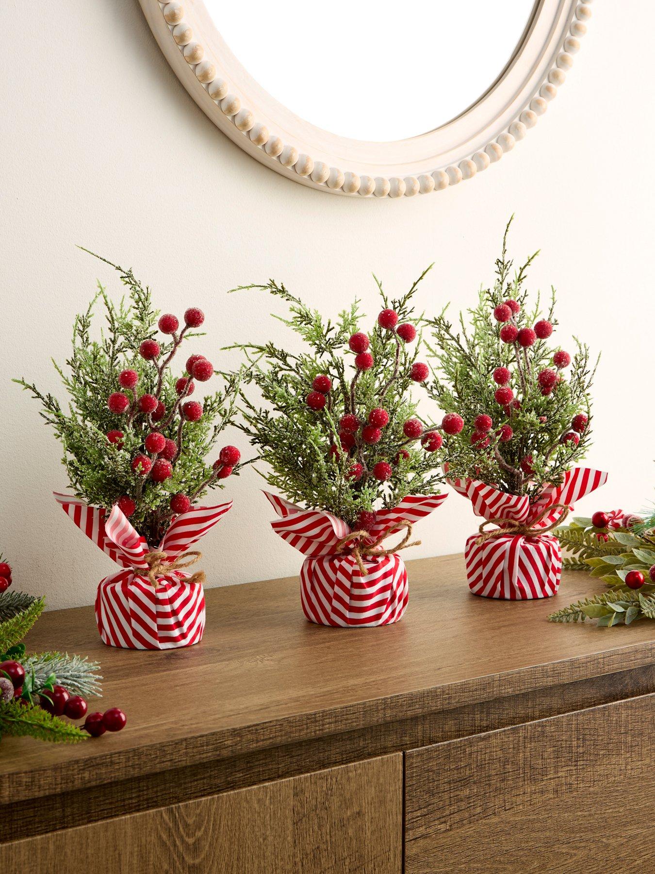 The Very Collection Set of 3 Small Table Christmas Trees with Candy Cane Bases - 33 cm