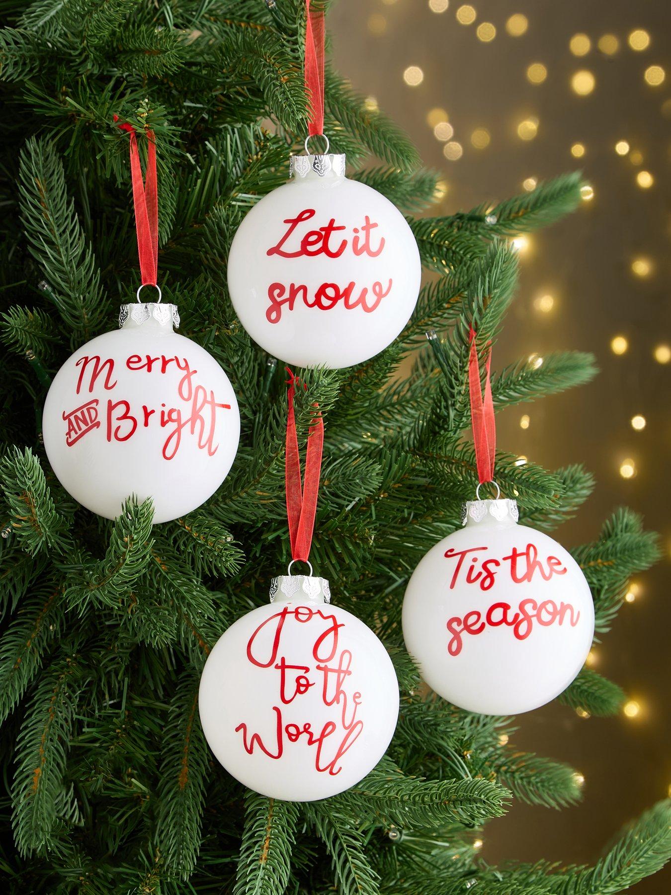 Very Home Set of 4 Message Glass Christmas Baubles