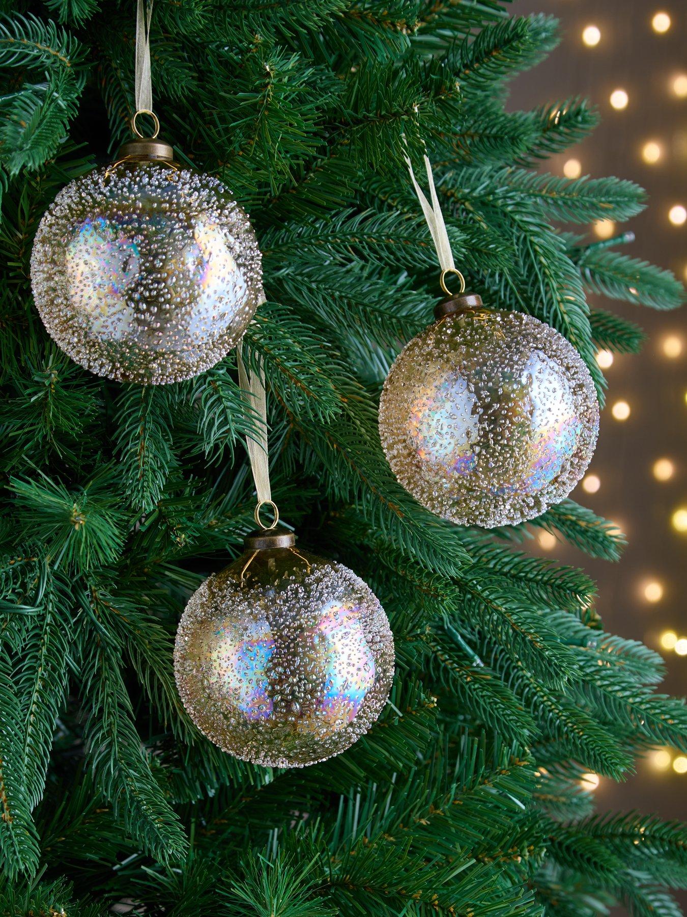 Very Home Set of 3 Bronze Sugar Frosted Glass Christmas Tree Baubles