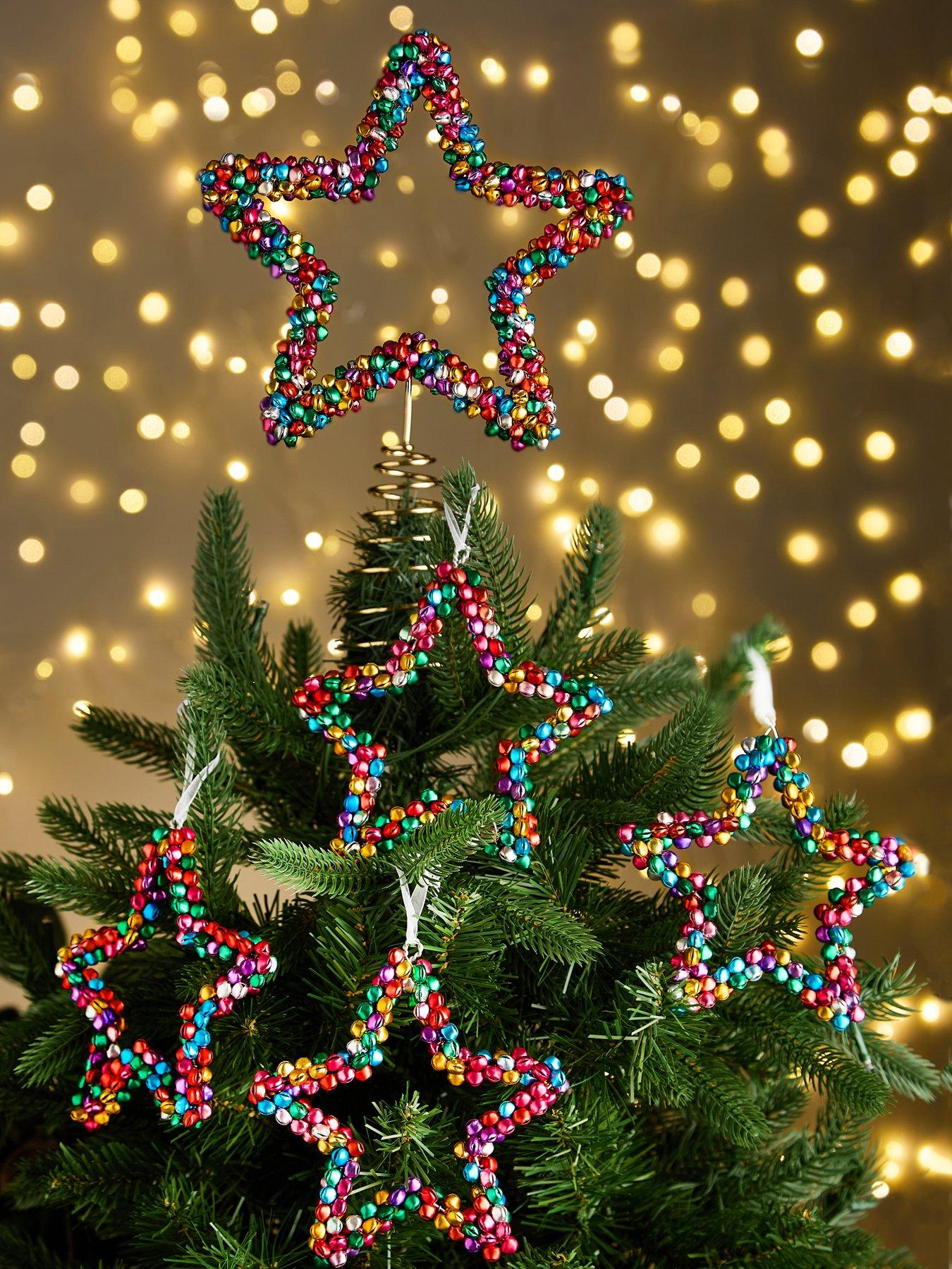 Very Home Mini Bell Topper + 4 Star Shaped Christmas Tree Decorations
