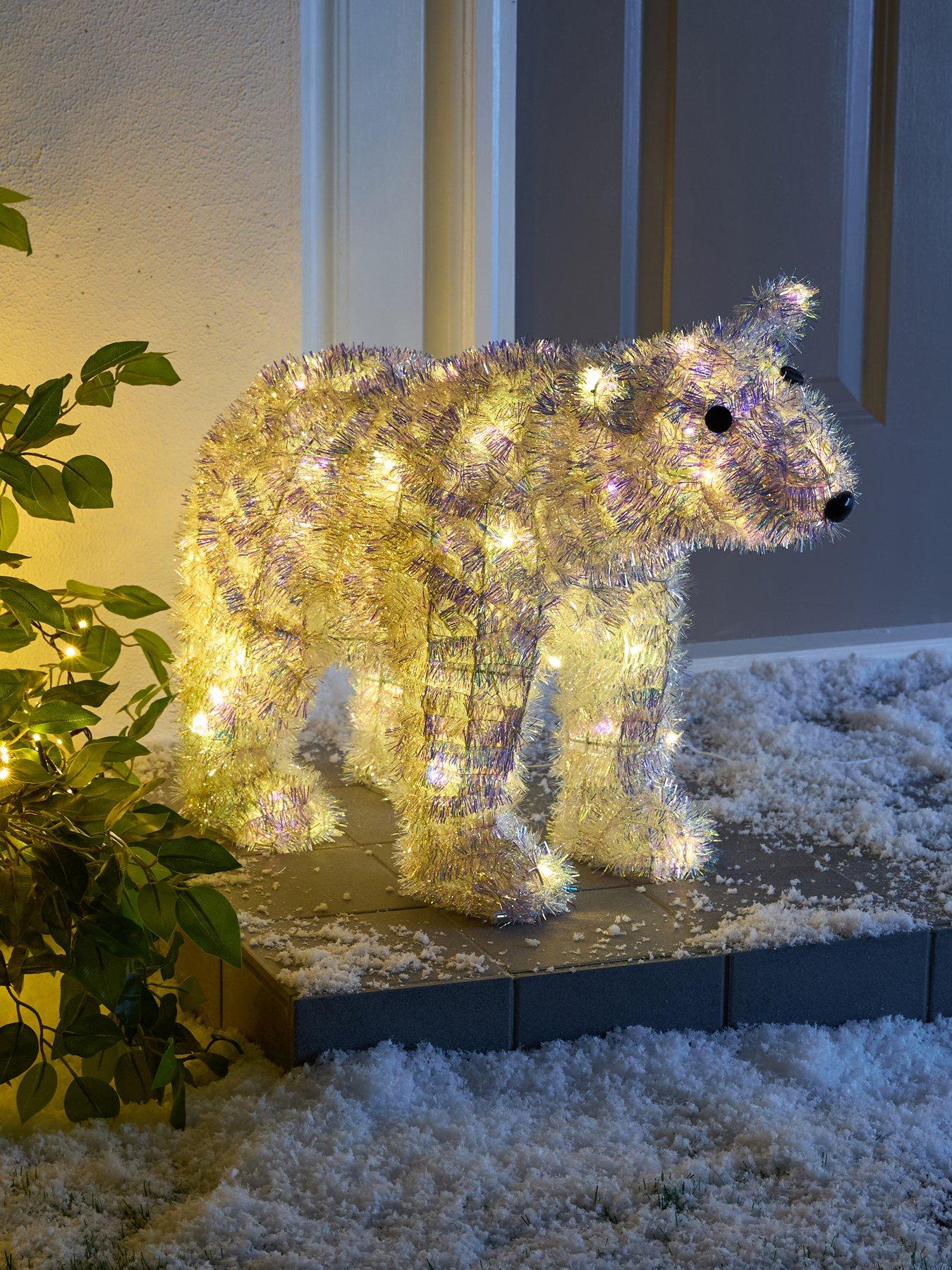Image 1 of 5 of Very Home 43&nbsp;cm&nbsp;Iridescent Tinsel Polar Bear Outdoor Christmas&nbsp;Light