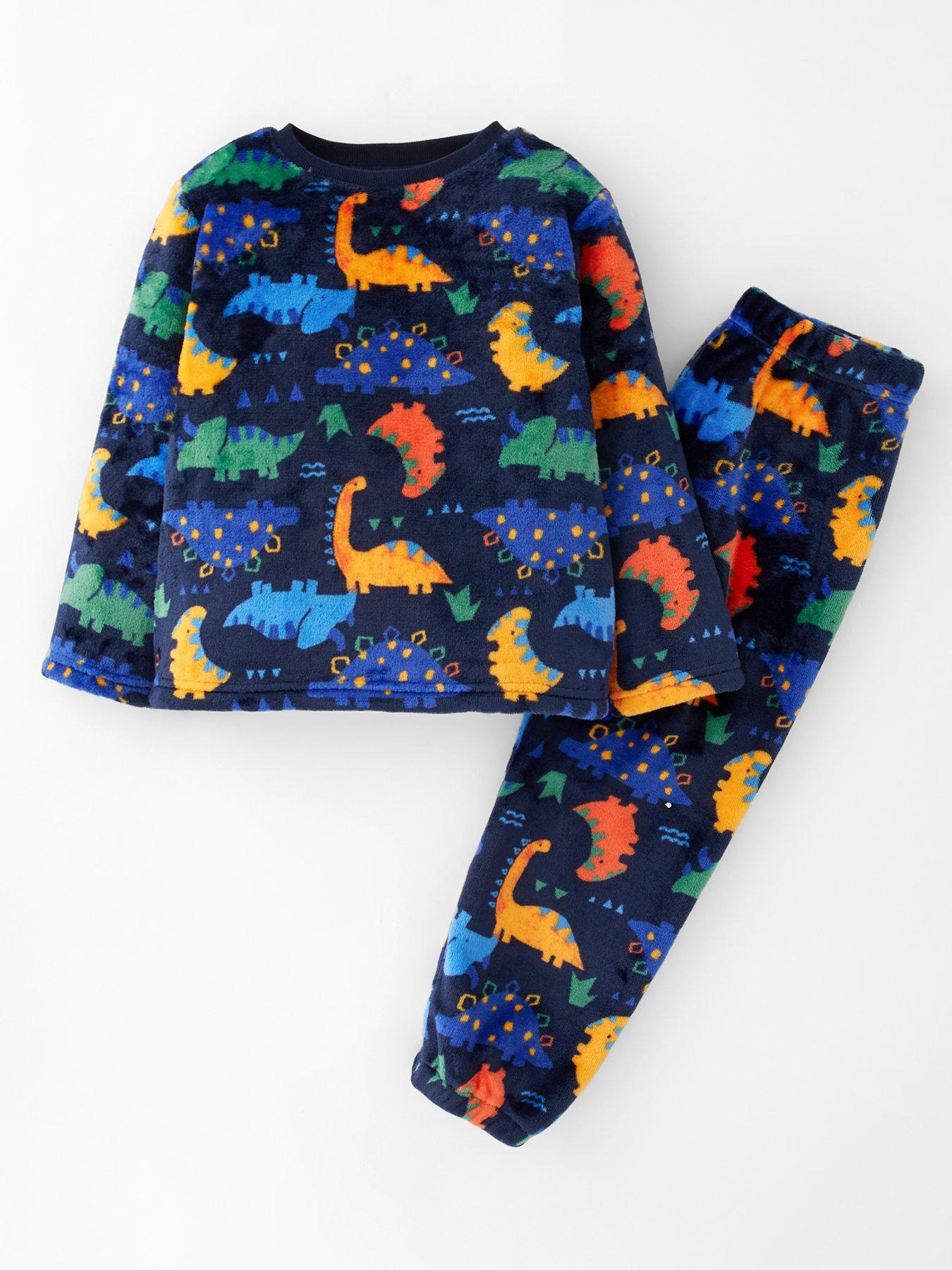 Image 1 of 5 of The Very Collection Boys Fleece Dinosaur All Over Print Pyjama Set - Multi