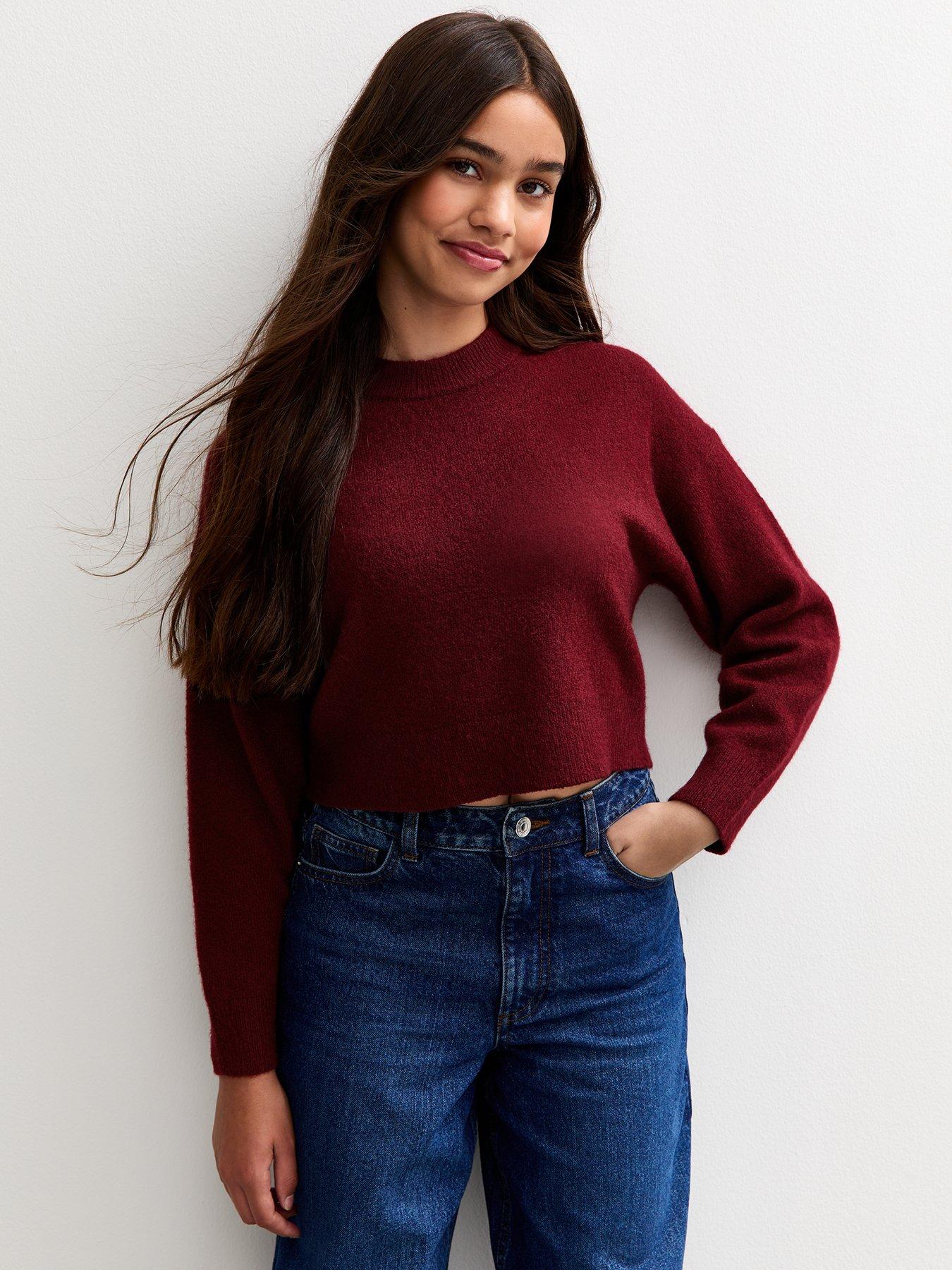 New Look 915 Girls Dark Burgundy Crew Neck Jumper - Dark Red