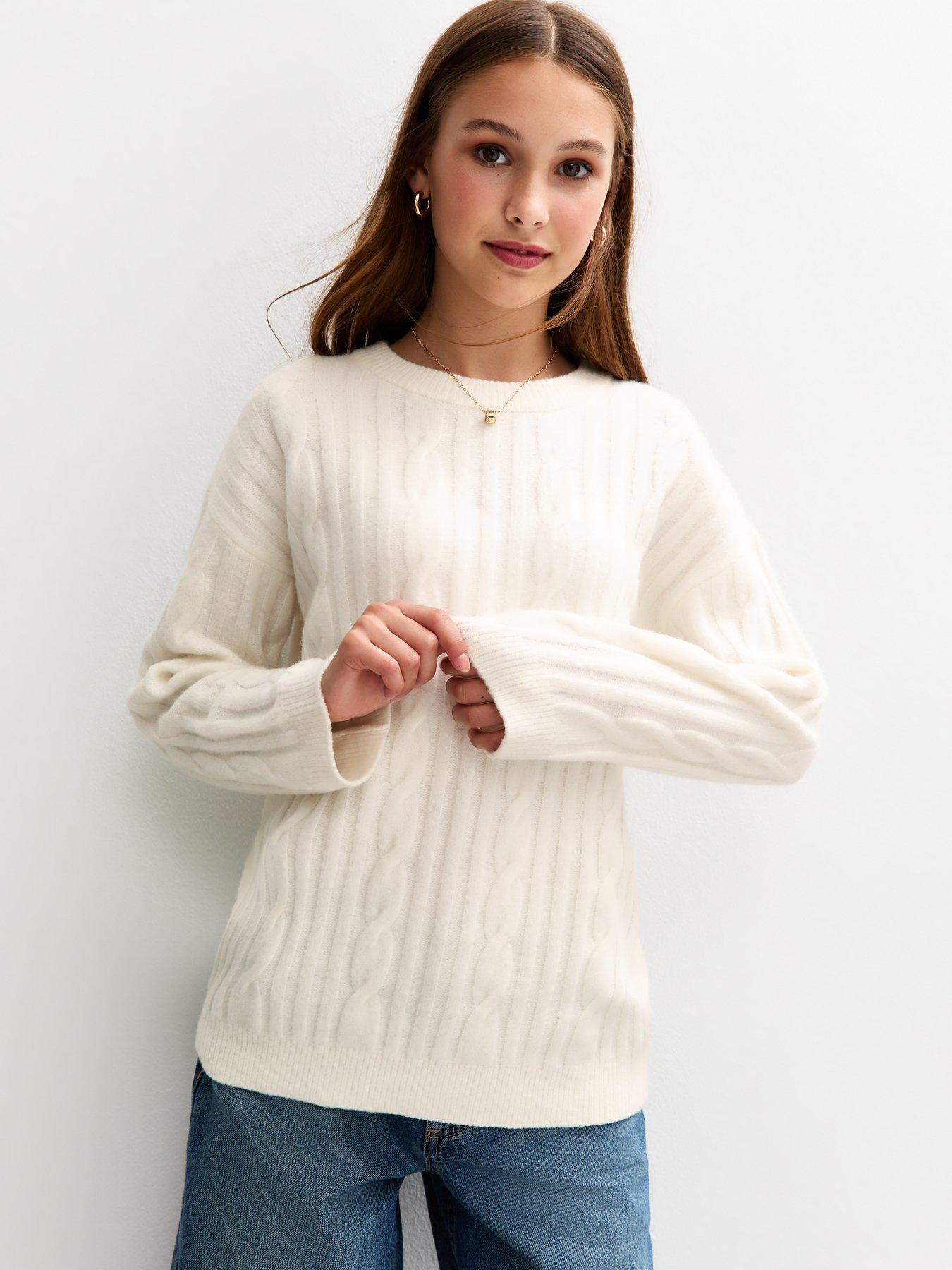 New Look 915 Girls Slouchy Cable Knit Jumper - Cream