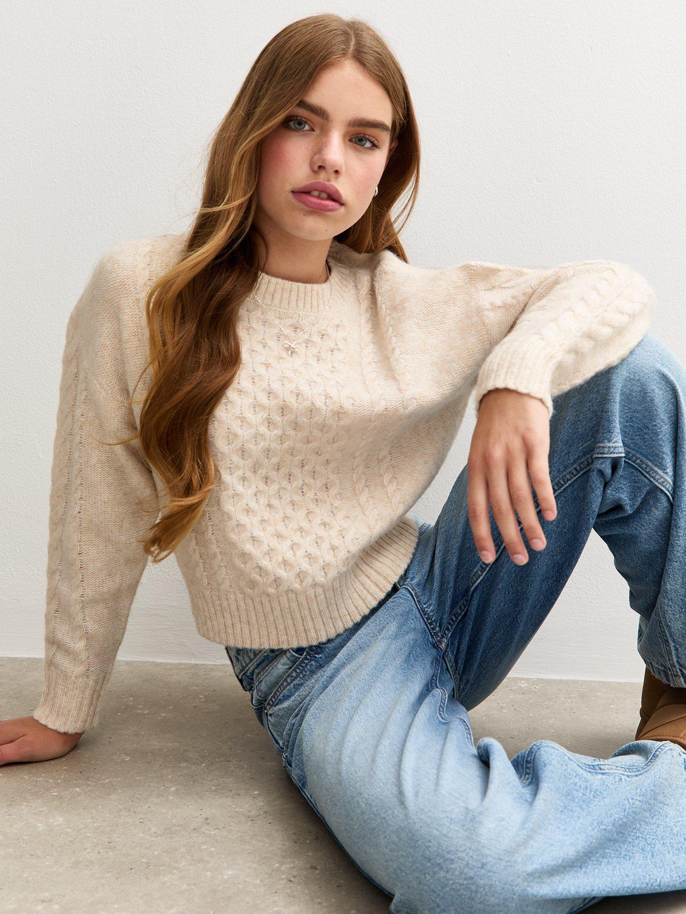 new-look-915-girls-cable-knit-jumper-cream