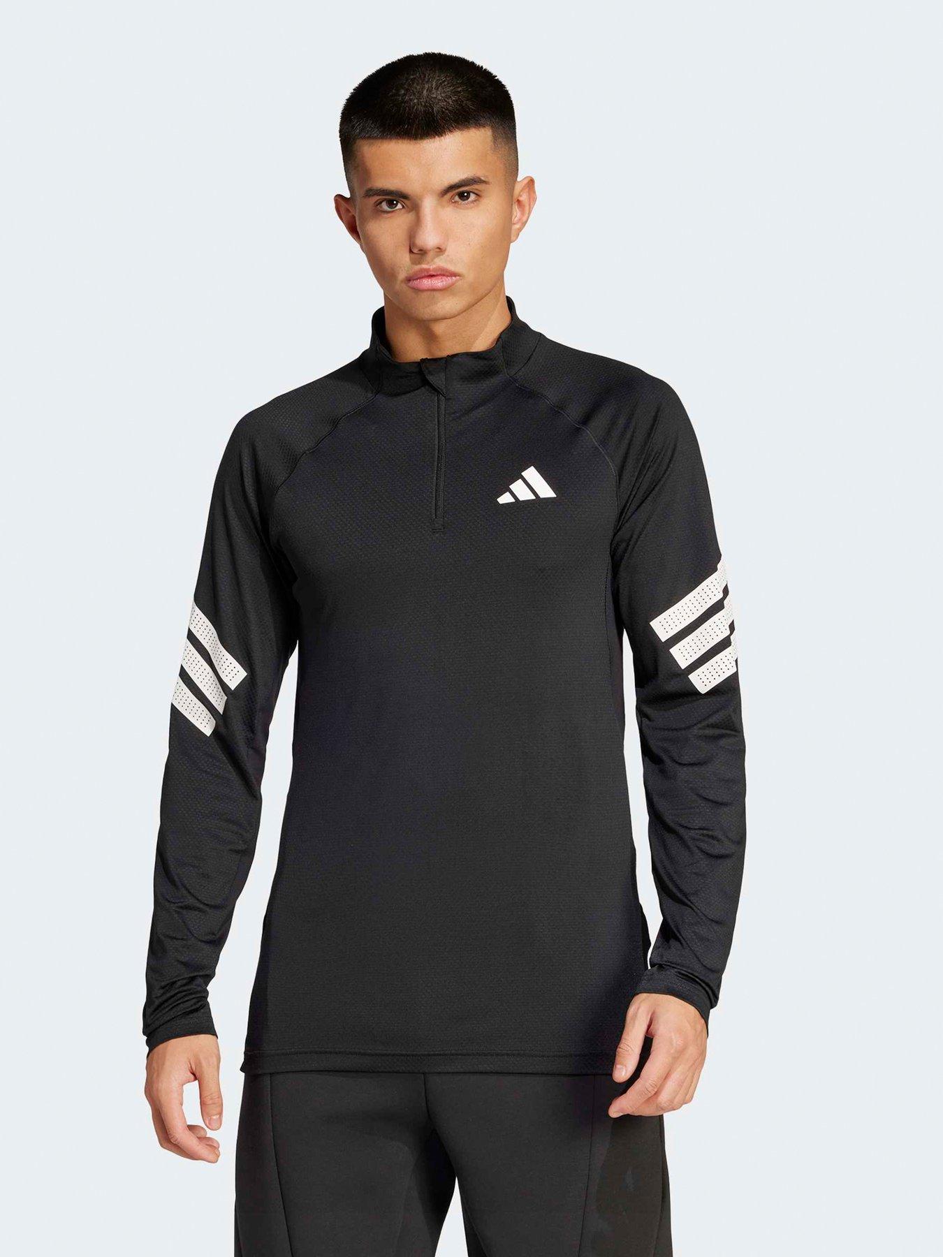 adidas Mens Training Gym 3 Stripe 1/4 Zip Top - Black