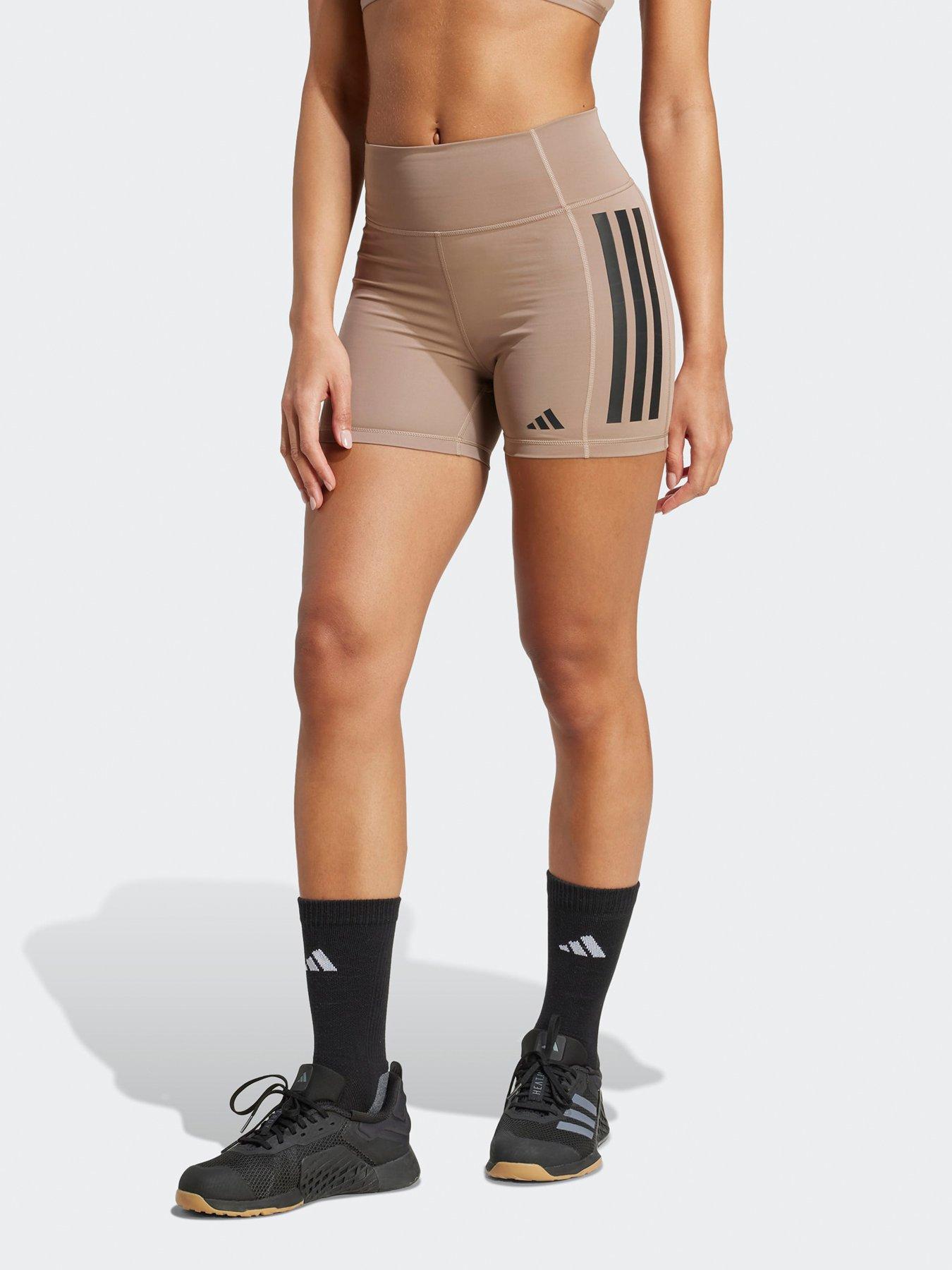 adidas Womens Training Optime 3 Stripe 5Inch Bike Shorts - Brown