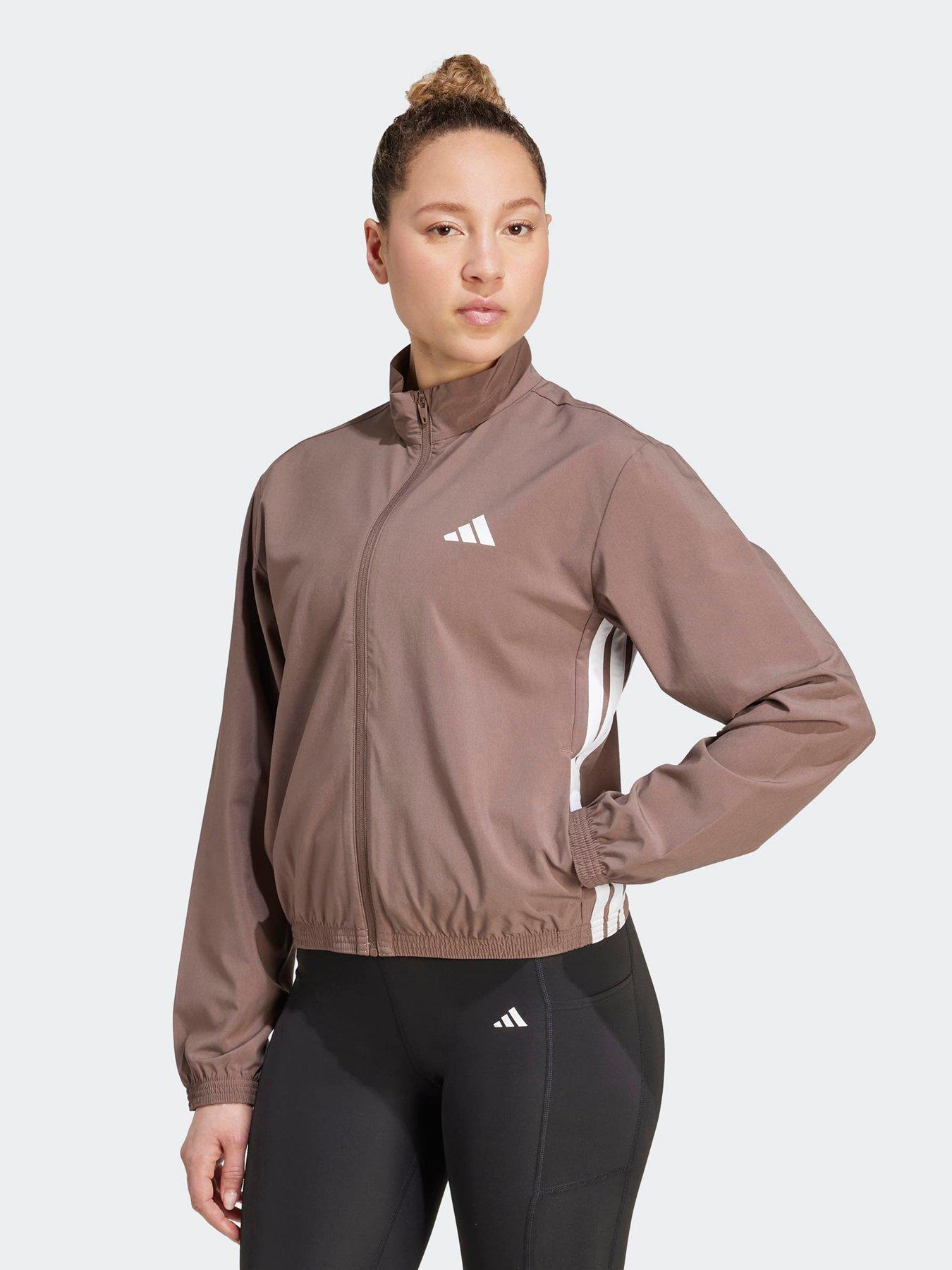 adidas-womens-training-essentials-3-stripe-woven-jacket-brown