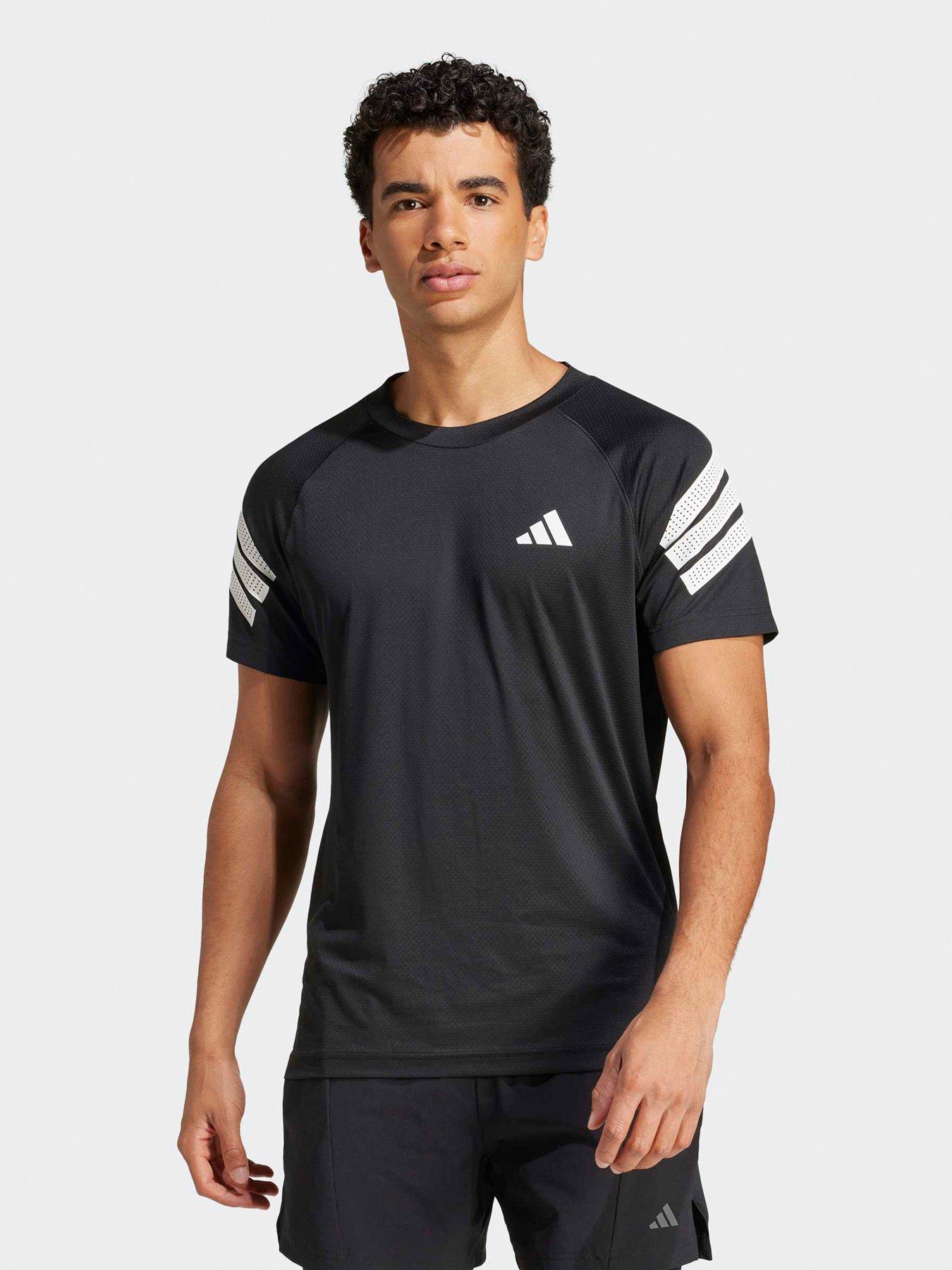 adidas Mens Training Gym 3 Stripe T-Shirt - Black