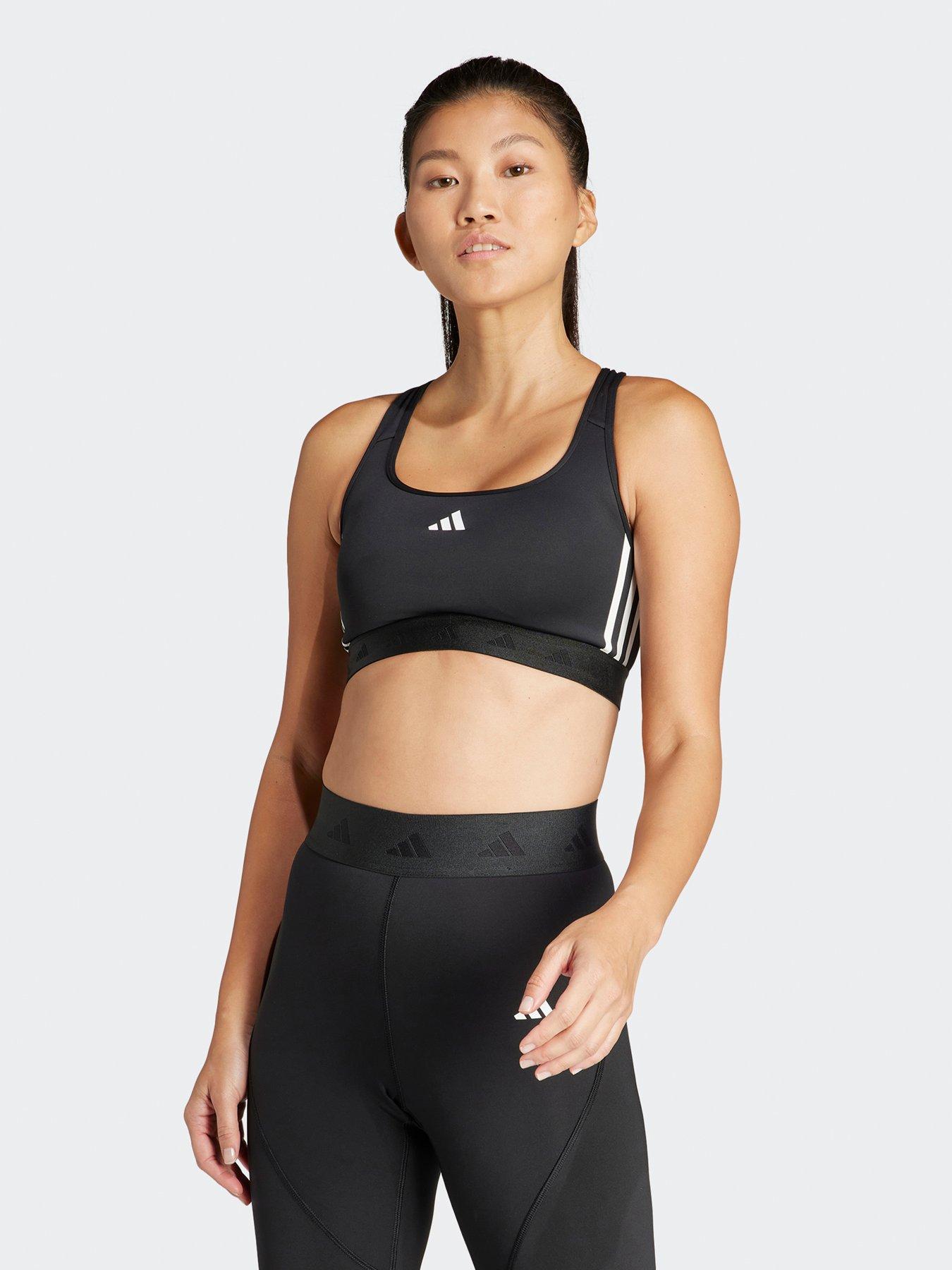 Image 1 of 4 of adidas Womens Training Hyperglam Mid Support C-D Cup Sports Bra - Black