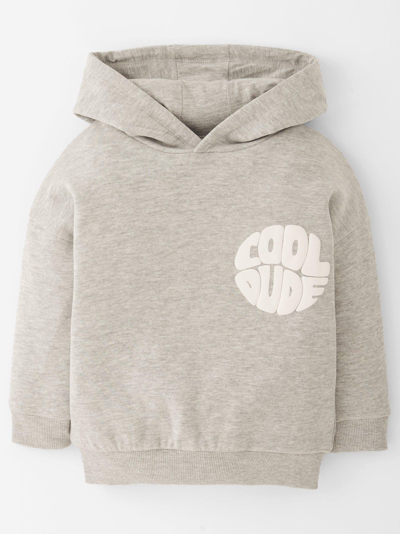 The Very Collection Boys Drop Shoulder Brushed Back Cool Dude Graphic Hoodie - Grey