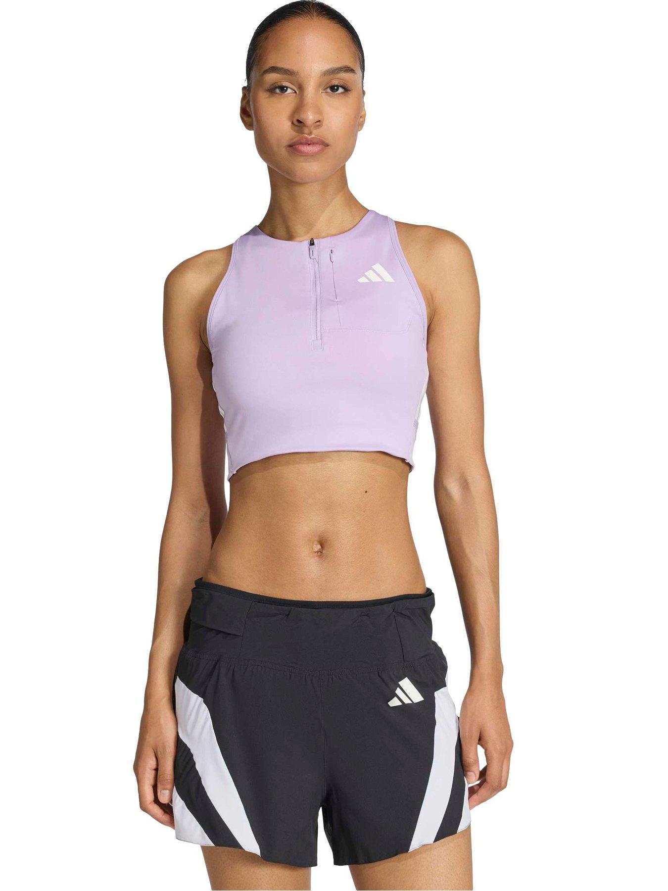 adidas Womens Running Adizero Zip Crop Tank - Grey