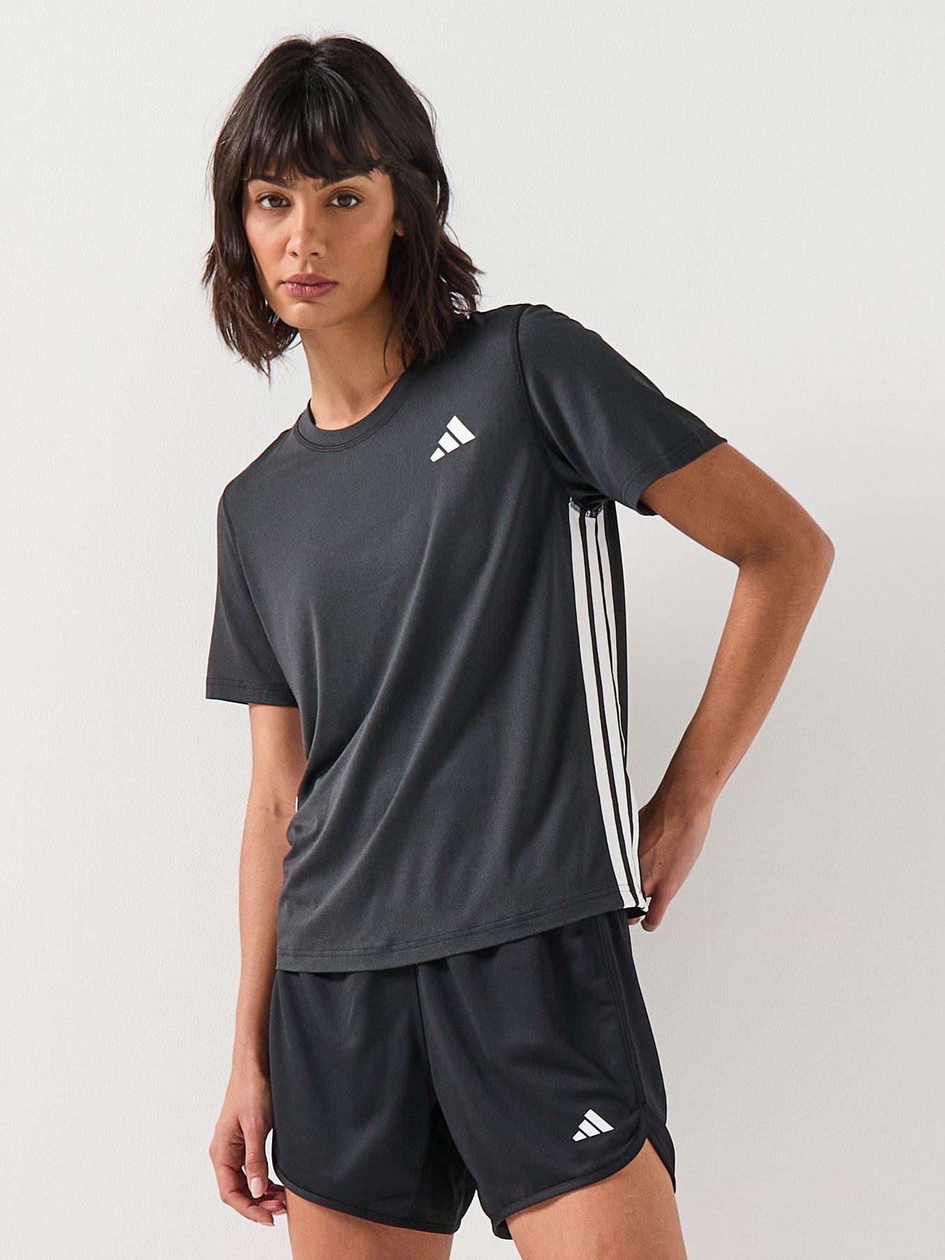 adidas Womens Training 3 Stripe Crew T-Shirt - Black