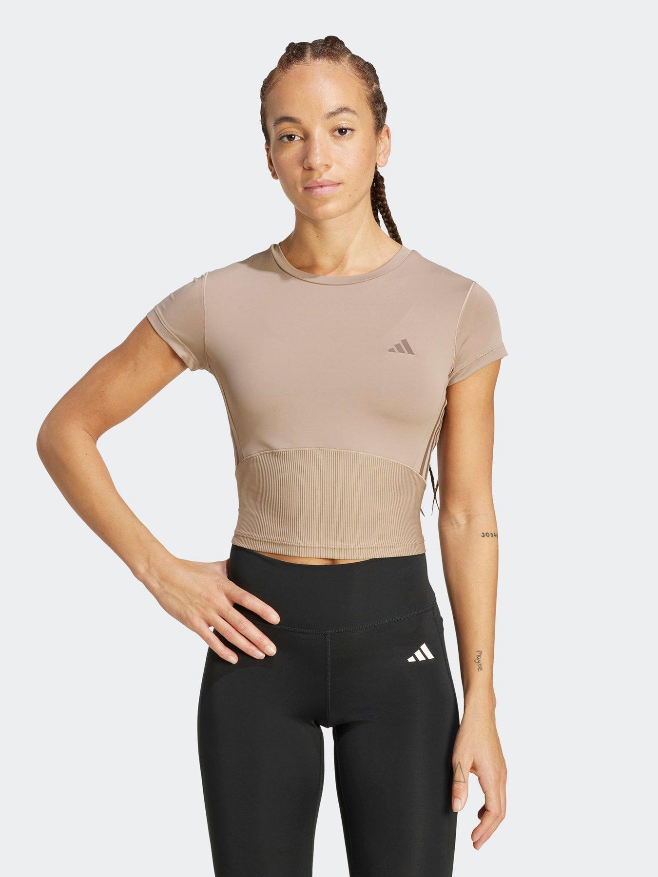 adidas Womens Training Hyperglam Rib Baby Tee - Brown
