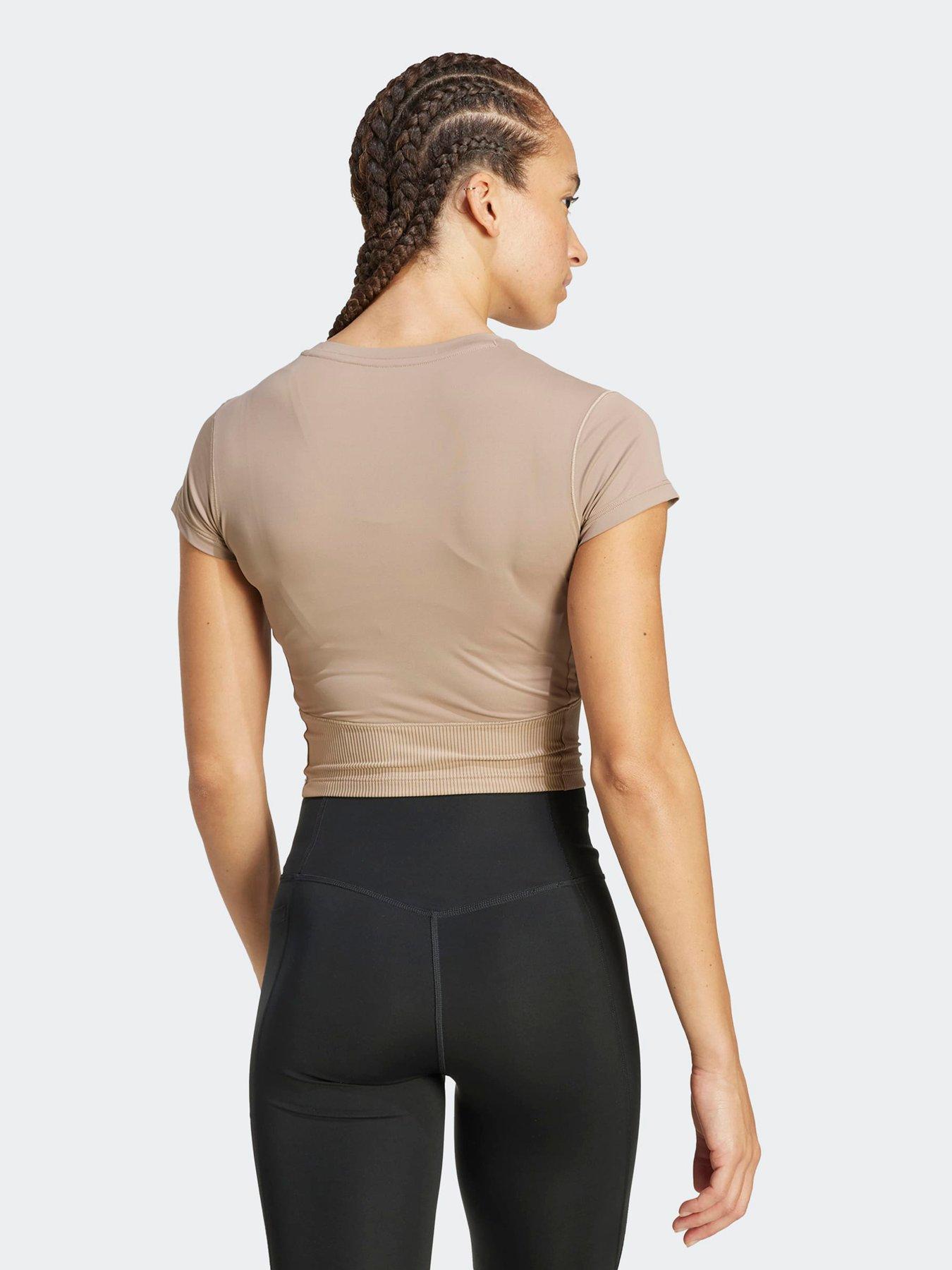 adidas-womens-training-hyperglam-rib-baby-tee-brownstillFront