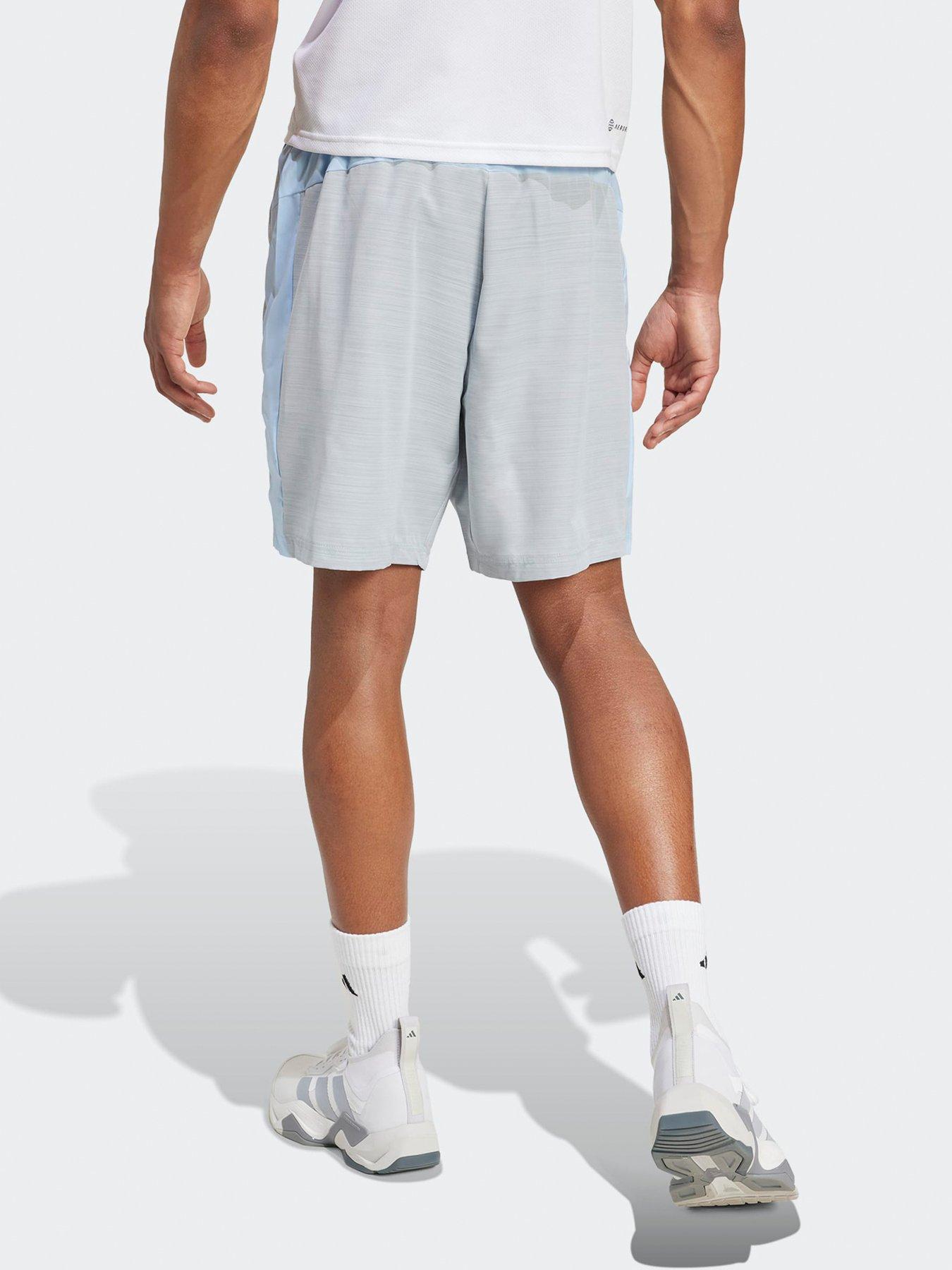 adidas-mens-training-essentials-woven-melange-7inch-shorts-bluestillFront