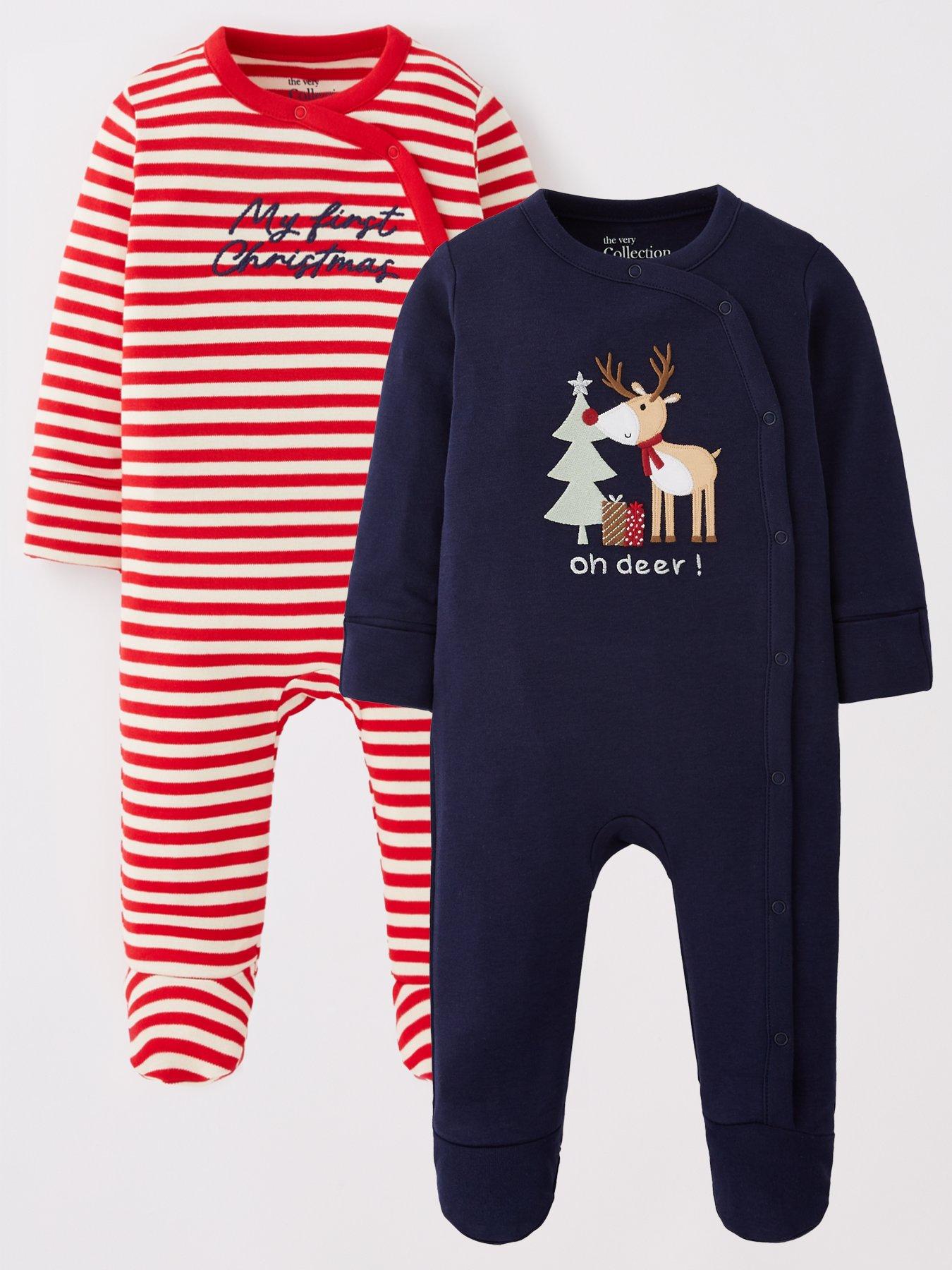 The Very Collection Baby Boys 2 Pack Christmas Sleepsuits - Blue/Red