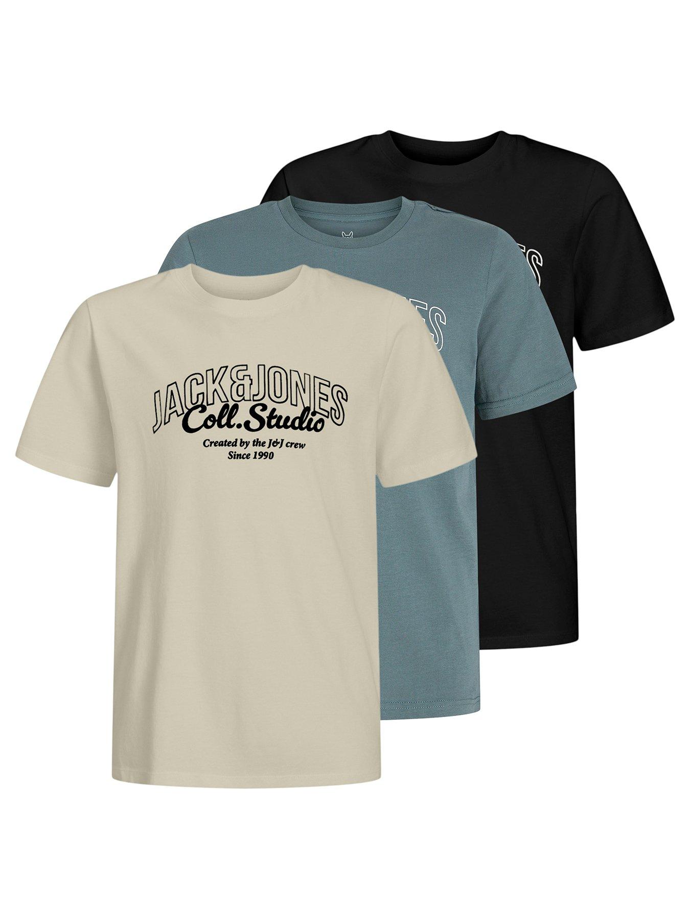 Jack & Jones Junior Boys Makoto 3 Pack Short Sleeve T-Shirts - Multi