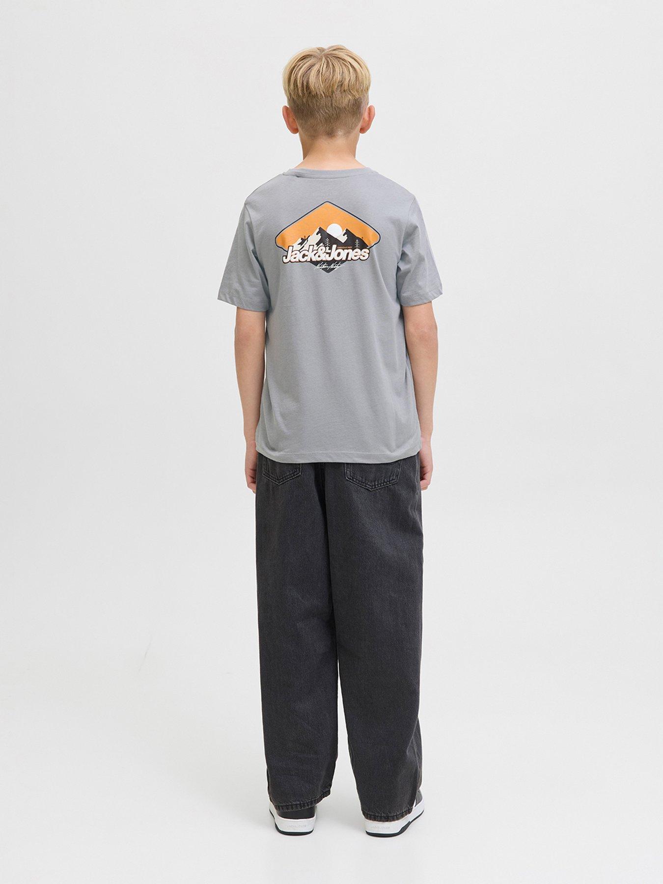Jack & Jones Junior Boys Mountain Back Print Short Sleeve T-Shirt - Grey