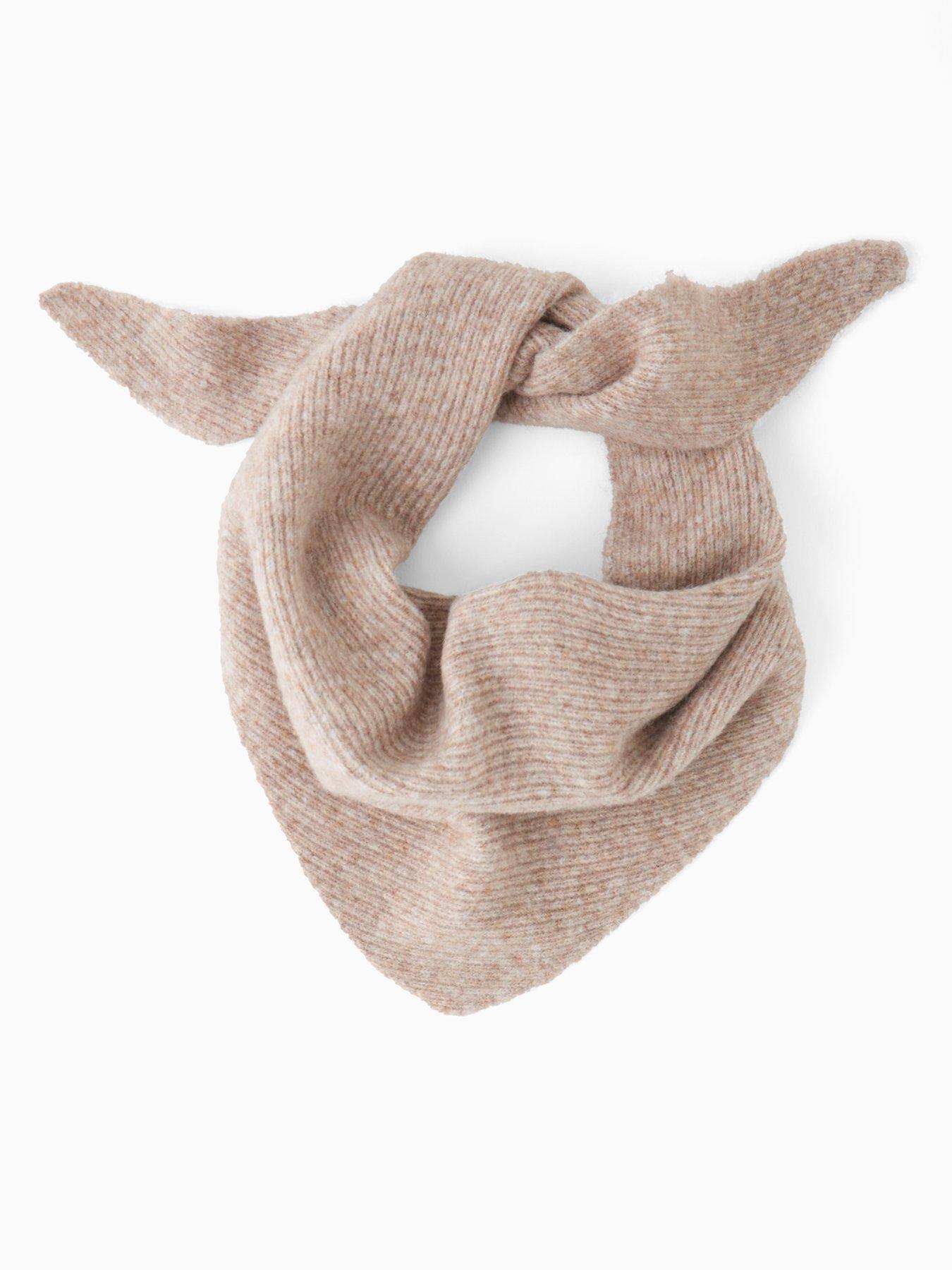 Image 1 of 3 of The Very Collection Knitted Ribbed Triangle Scarf With Wool - Beige
