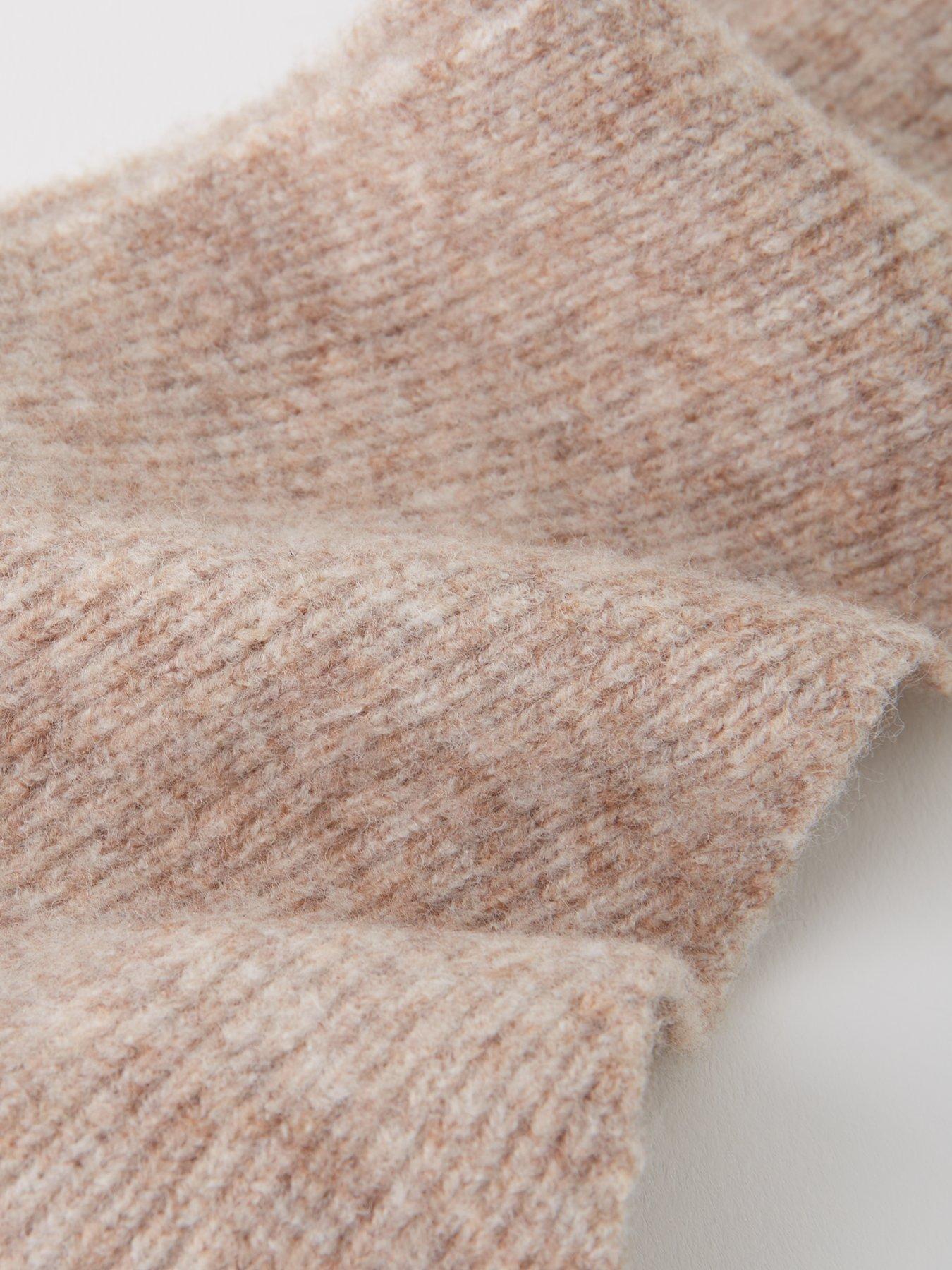 Image 3 of 3 of The Very Collection Knitted Ribbed Triangle Scarf With Wool - Beige