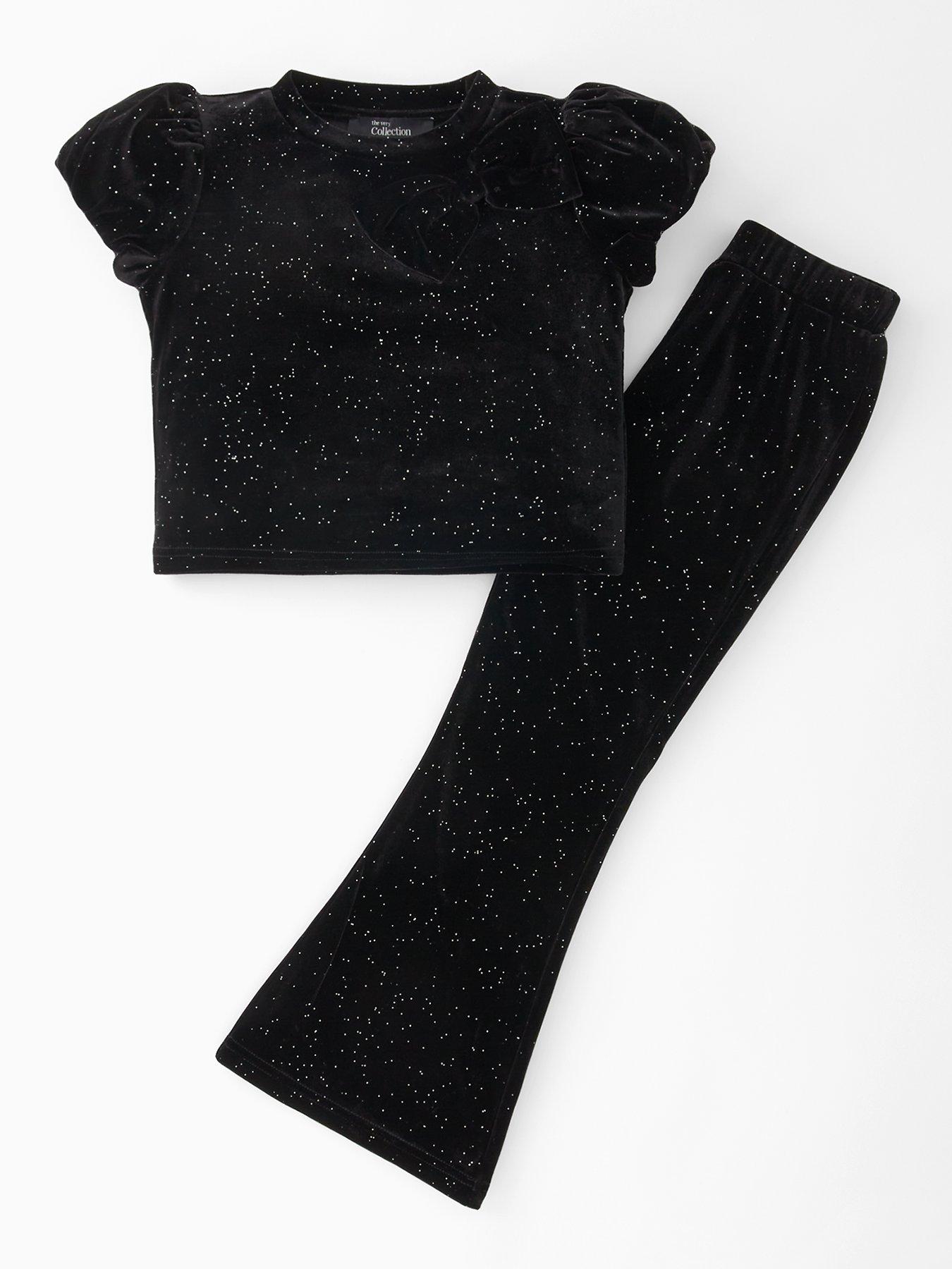 the-very-collection-girls-bow-shoulder-velour-trouser-set-black