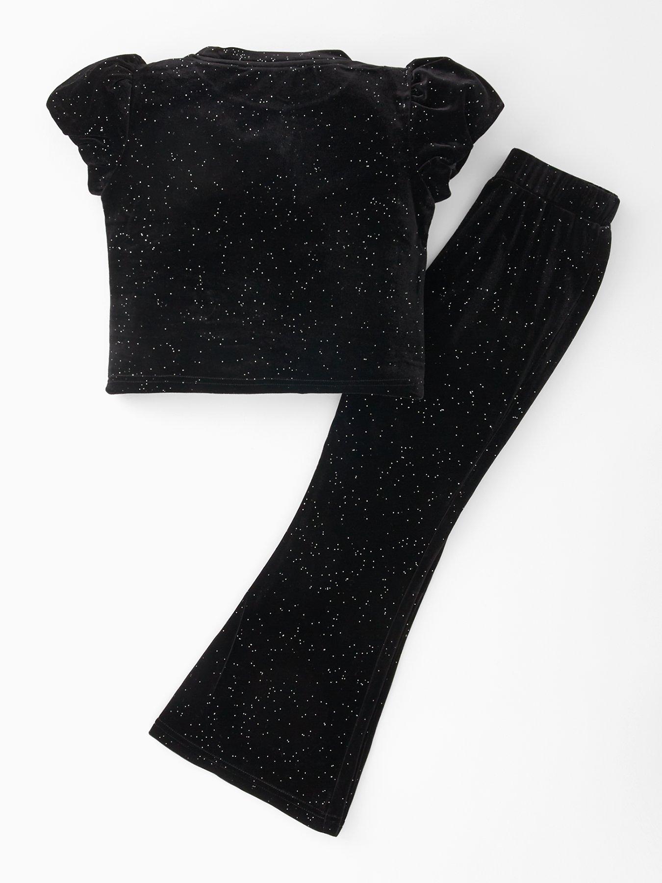 the-very-collection-girls-bow-shoulder-velour-trouser-set-blackback