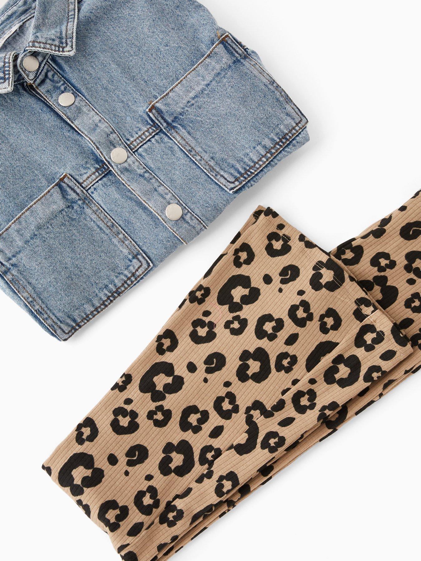 Image 4 of 4 of The Very Collection Girls Denim Shirt And Animal Flare Legging Outfit - Print