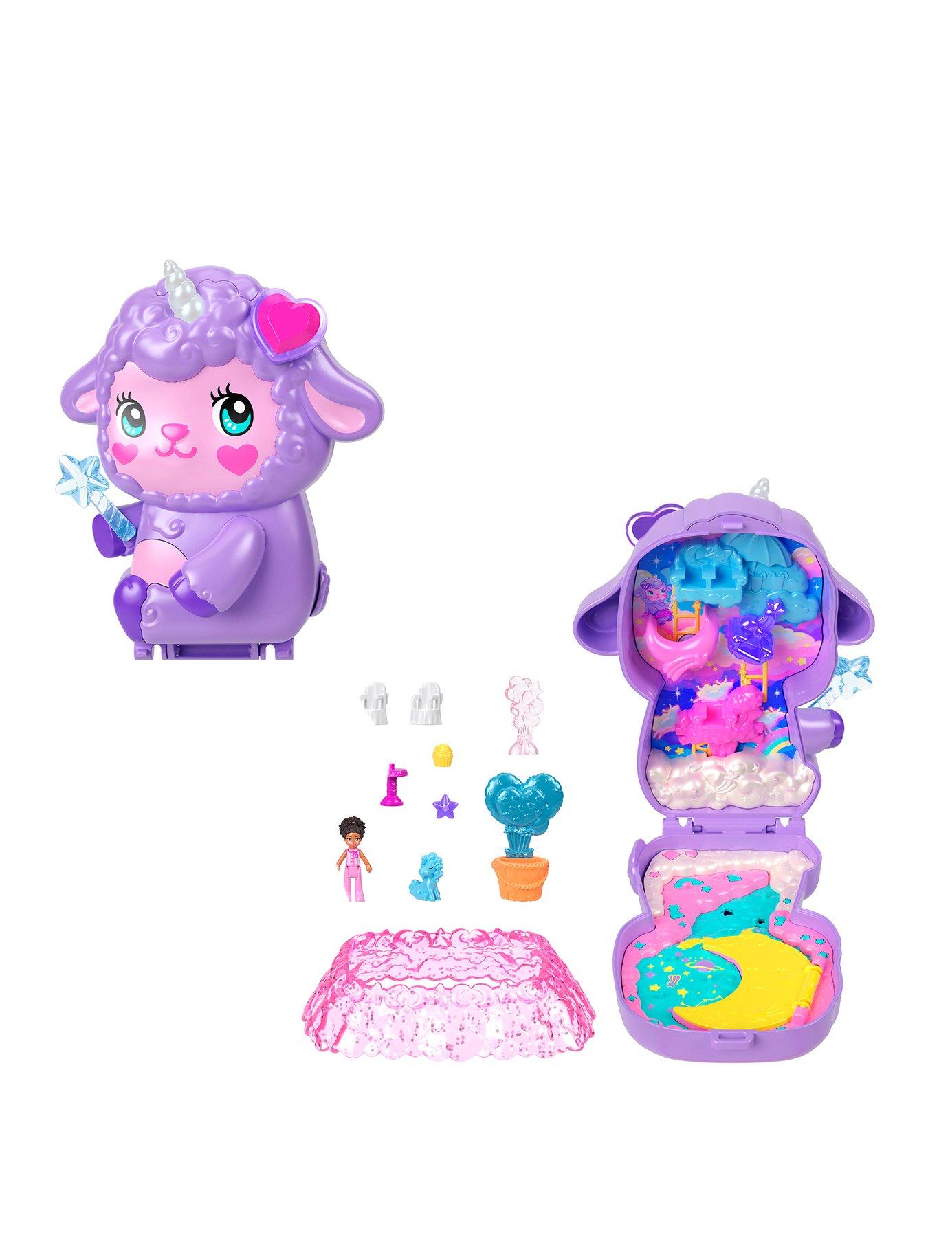 Polly Pocket Polly Pocket Cozy Dreamland Lamb Compact Playset with 1 Micro Doll and Pet Unicorn, Travel Toy with Food  &  Styling Accessories