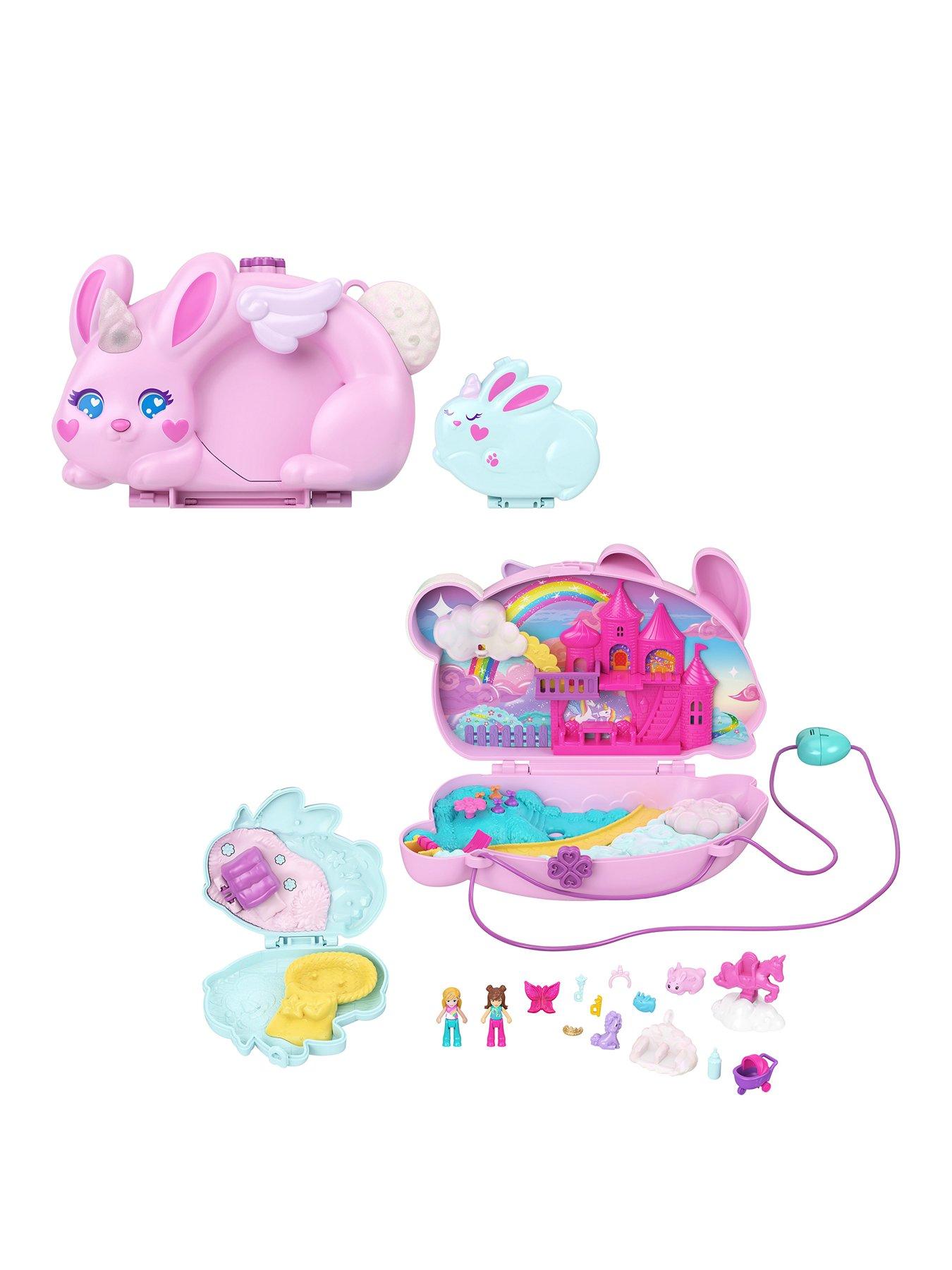 Polly Pocket Polly Pocket 2-in-1 Bunny Fun Compact, Wearable Purse Playset with 2 Dolls  &  12 Accessories Including Pets