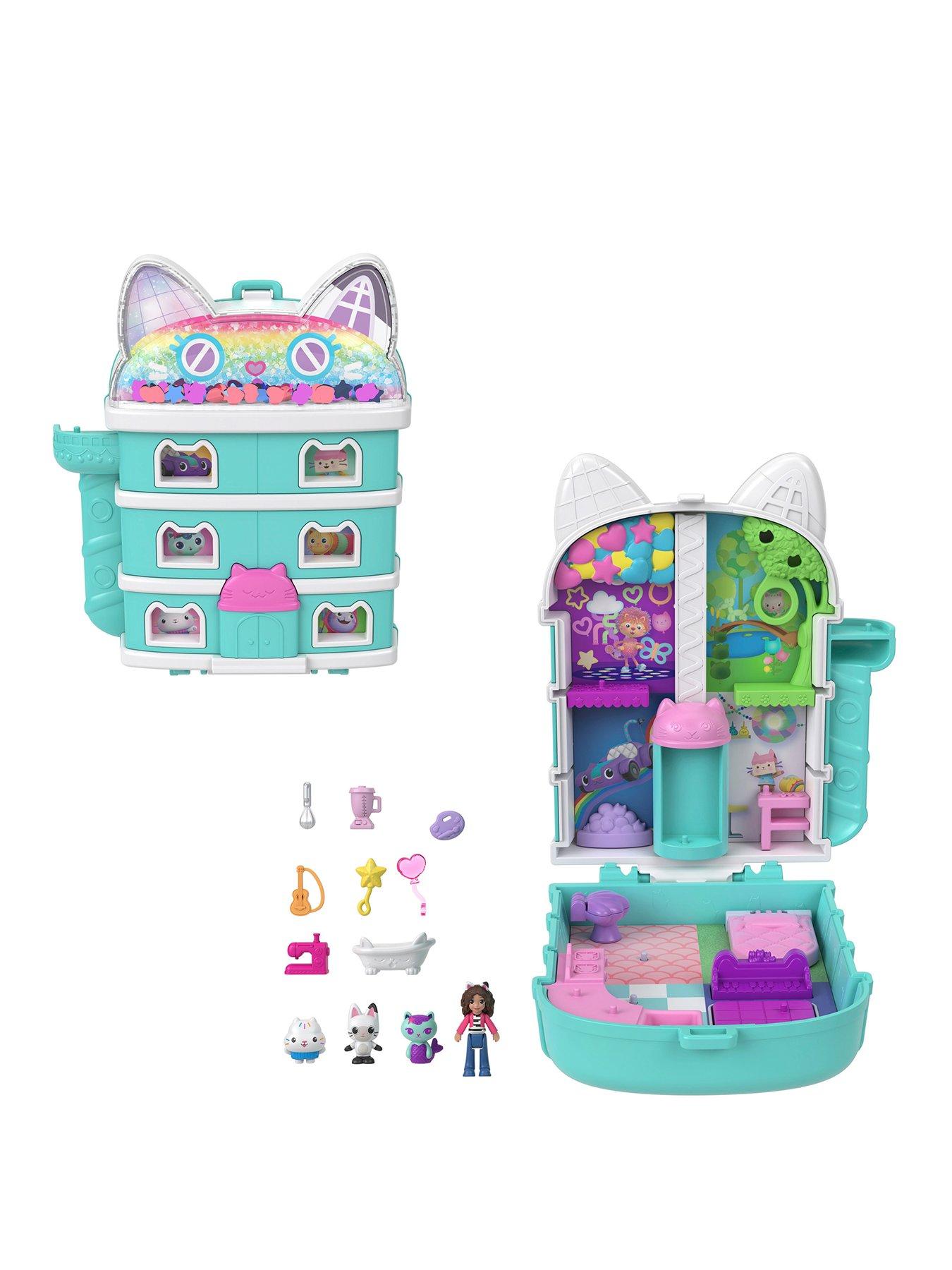 undefined Polly Pocket Micro Dolls and Playset, Gabby's Dollhouse Compact with 9 Accessories  &  Pet Cat Friends