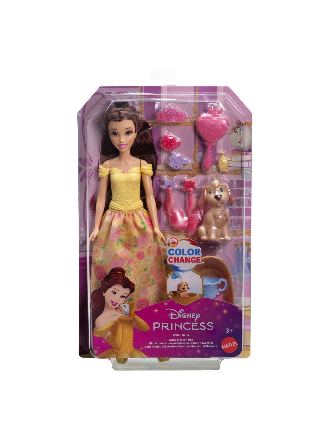 Image 6 of 6 of Disney Princess Disney Princess Bathe &amp; Brush Belle Fashion Doll &amp; Dog Figure with Color Change &amp; Accessories
